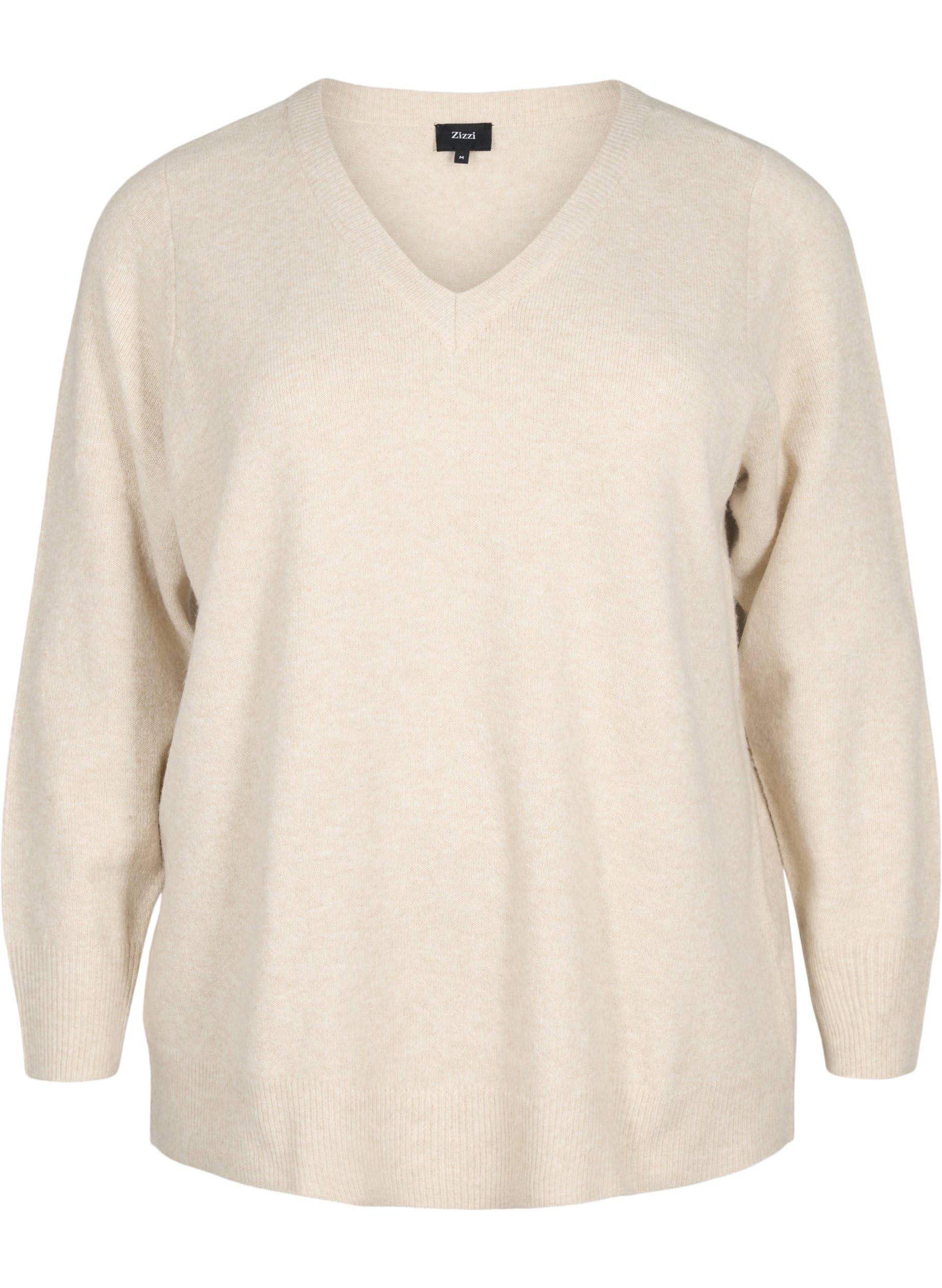 Zizzi Strickpullover Große Größen Melange V-Ausschnitt