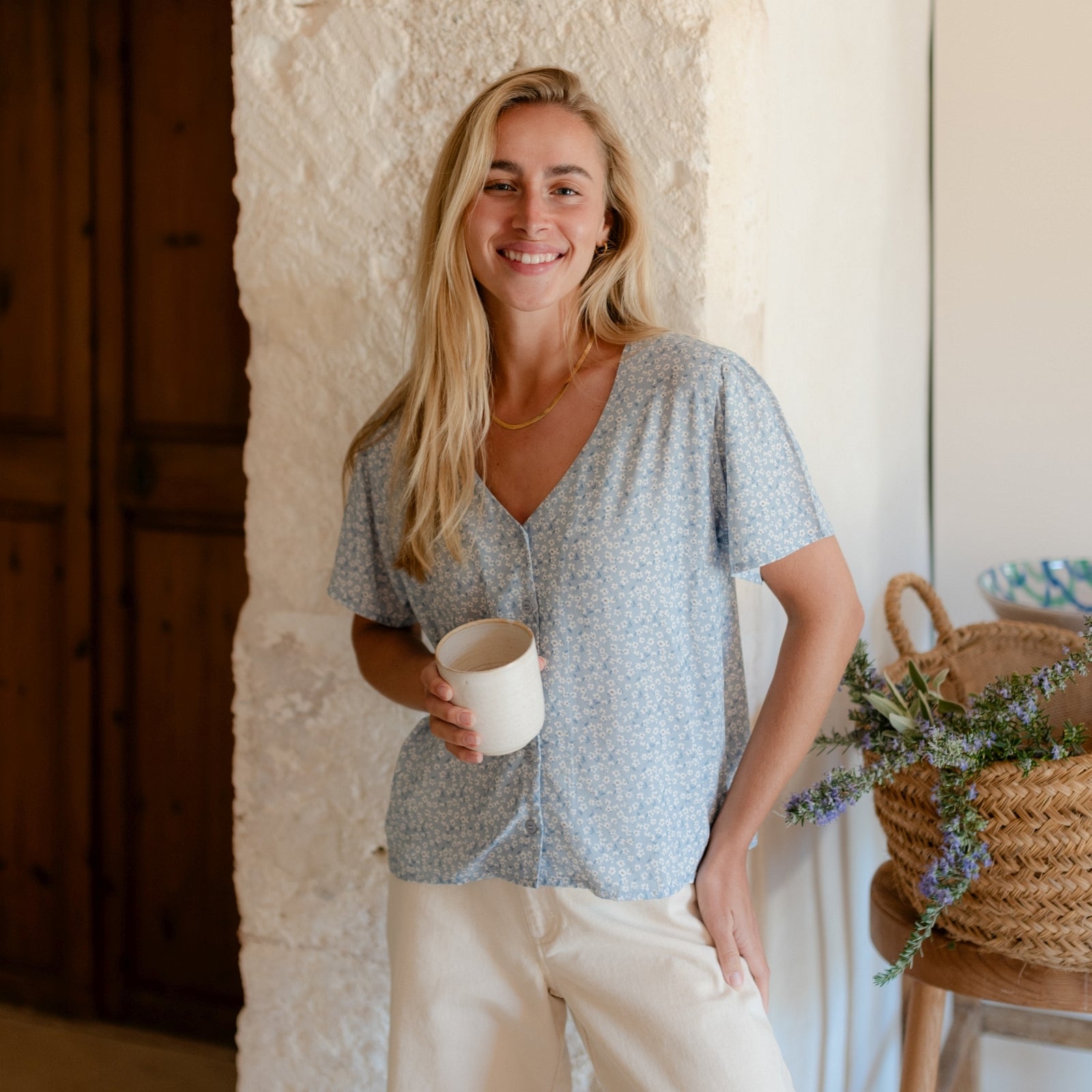 Nordlicht Saga Kurzarm Bluse Blumenmuster Ecovero