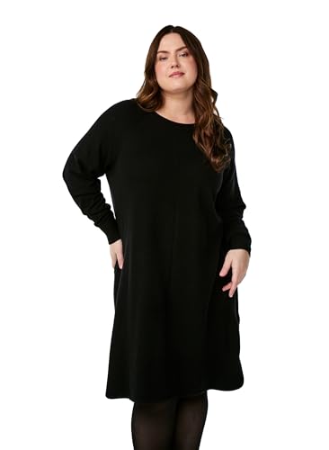Zizzi Dresses Strickkleid Rundhals Schlitz Black große Größen