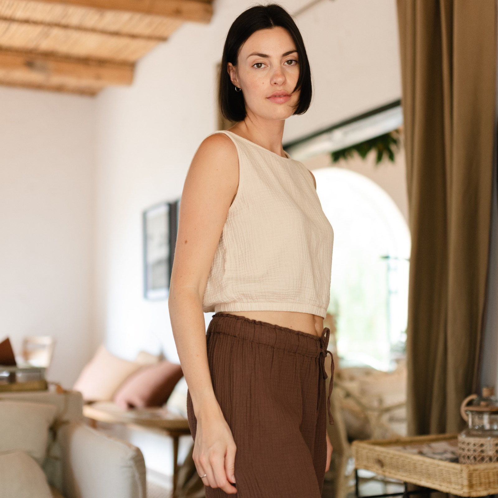 NORDLICHT Marie Musselin Crop Top Natur Bio-Baumwolle