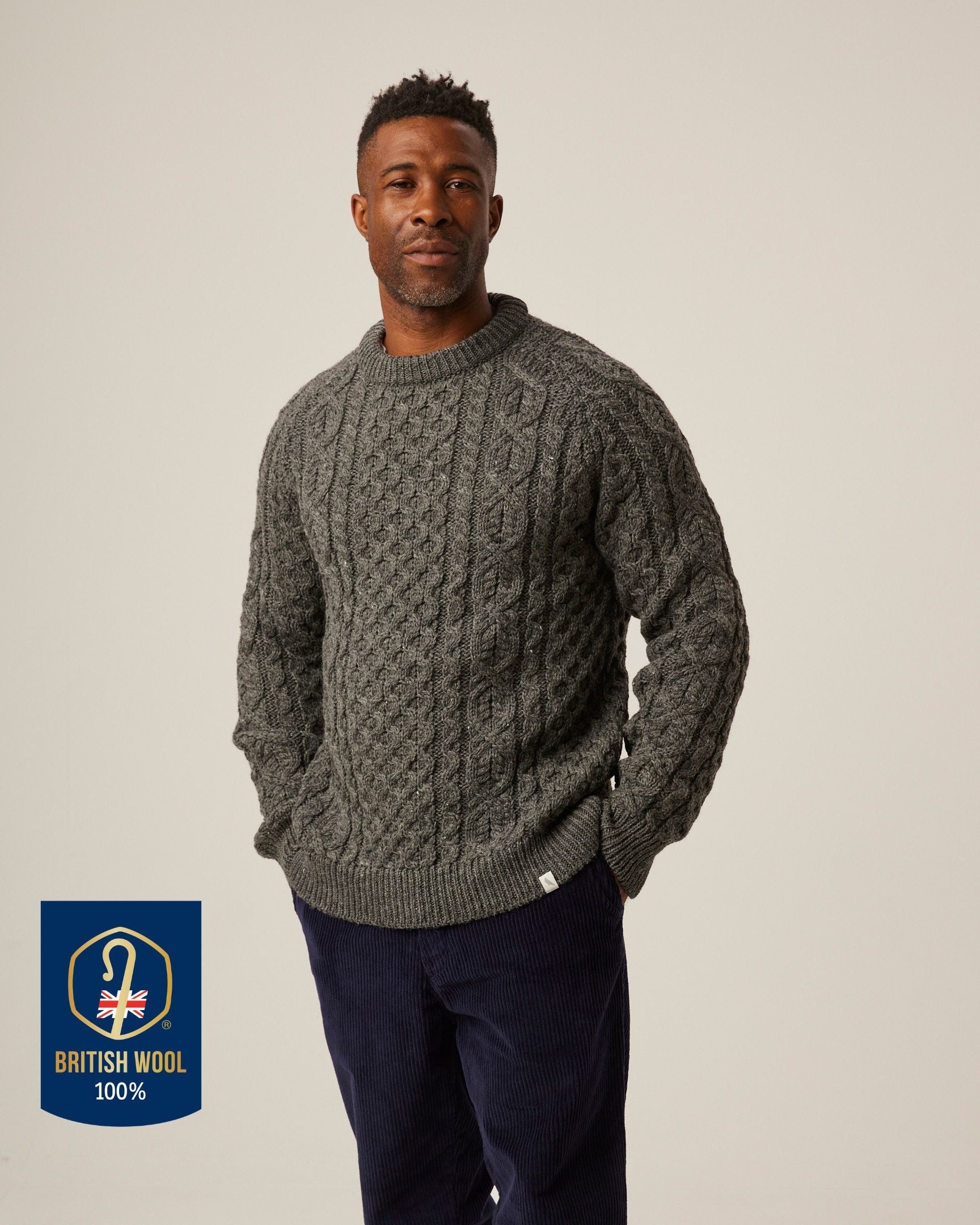 Peregrine Hudson Aran Pullover Olive British Wool