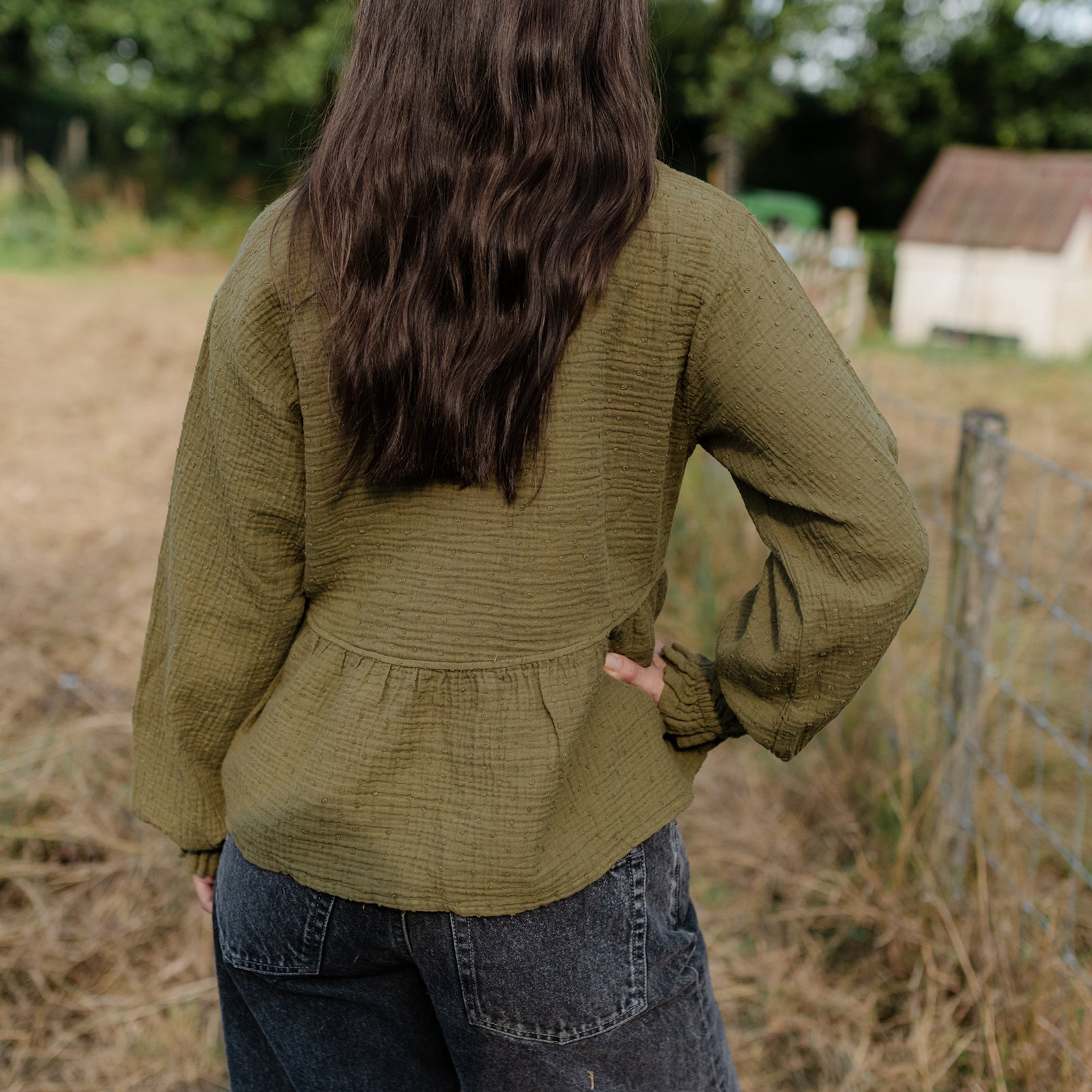 Nordlicht Selma Musselin Bluse Grün Punkte Bio