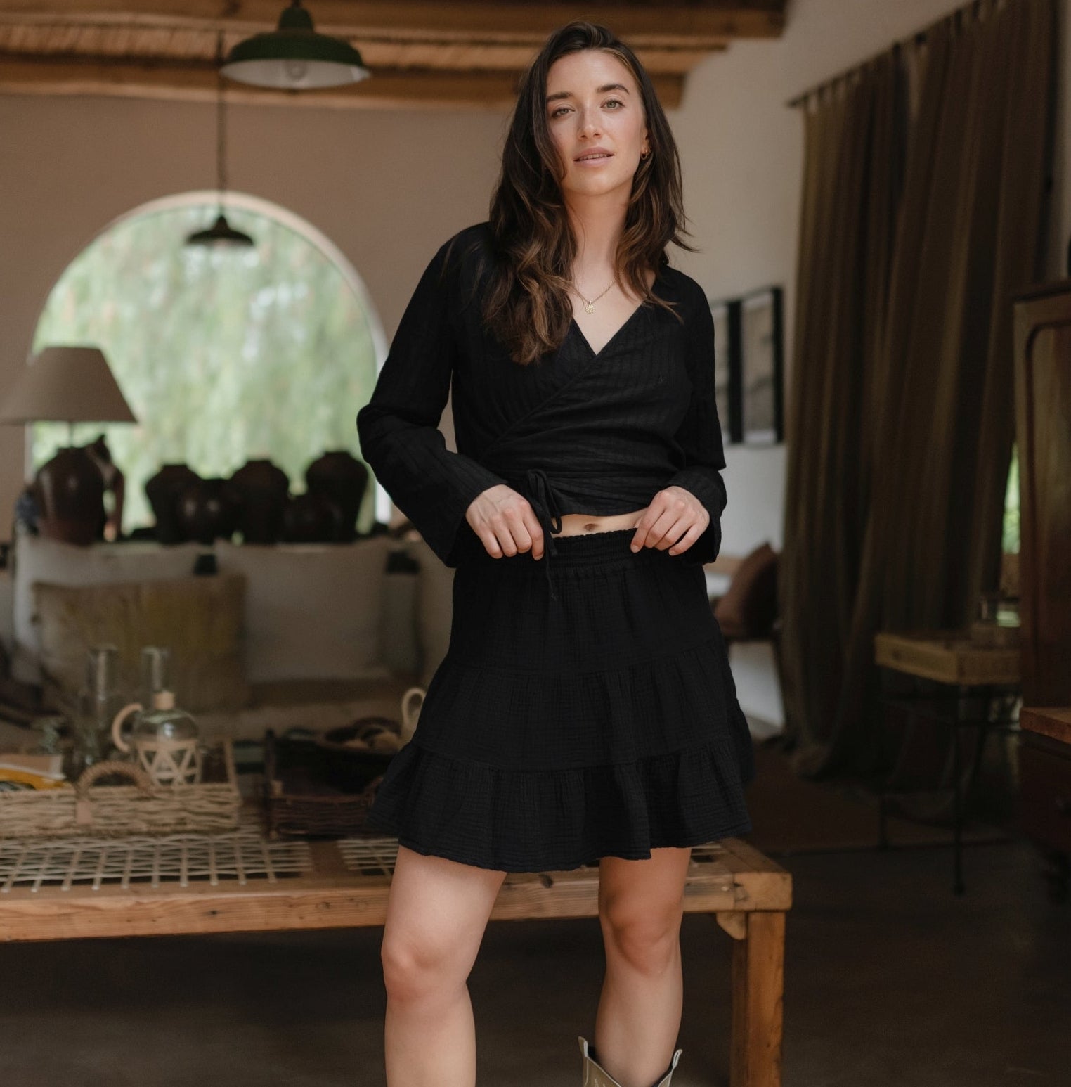 NORDLICHT Loni Wickelbluse Streifen Schwarz Musselin