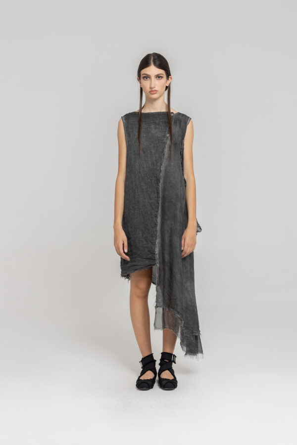 Sanctamuerte Abiti Abito Midi Smanicato Kleid Leinen