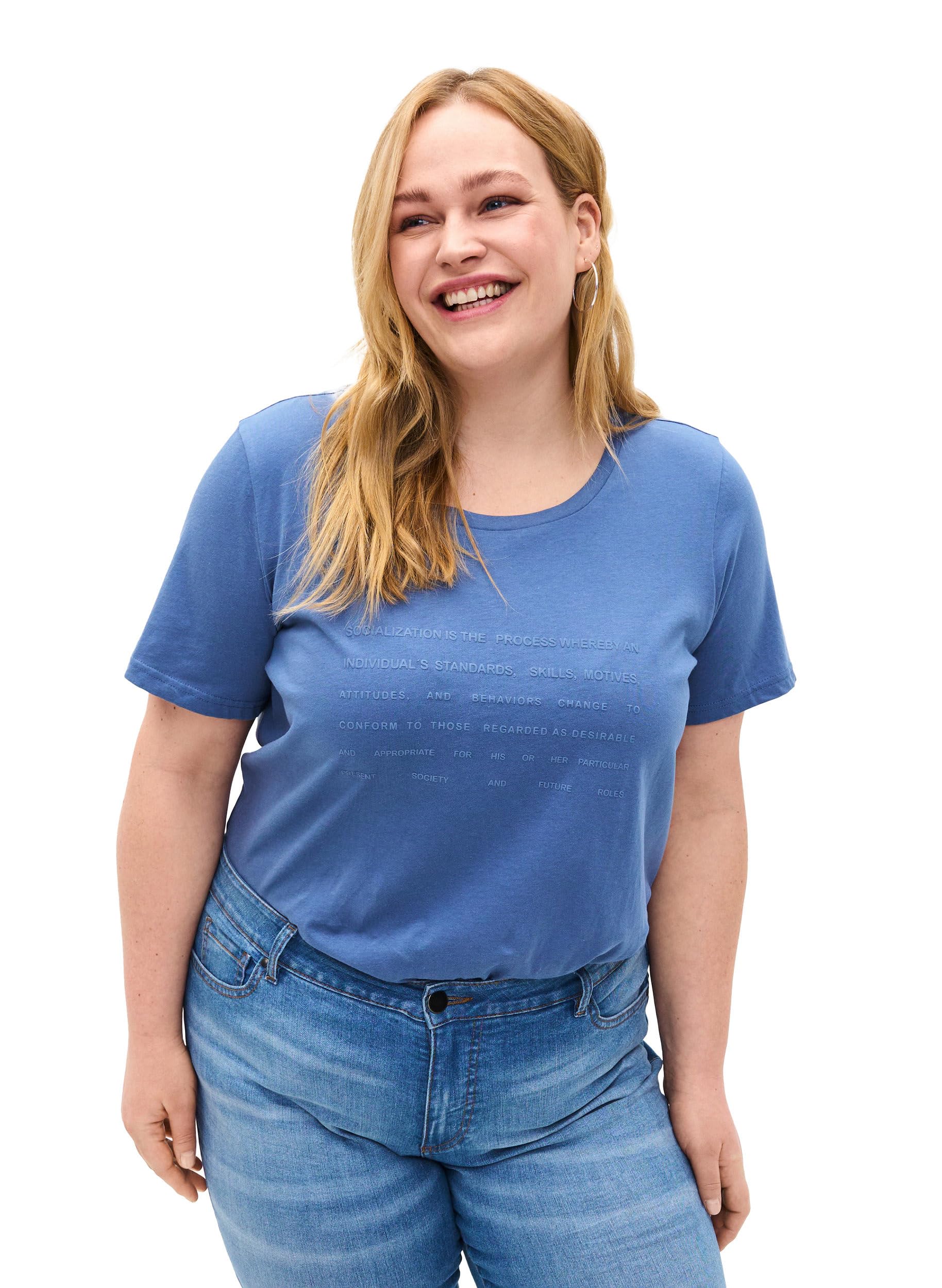 Zizzi T-Shirt Damen Baumwolle Rundhals Aufdruck Gr. 42-60