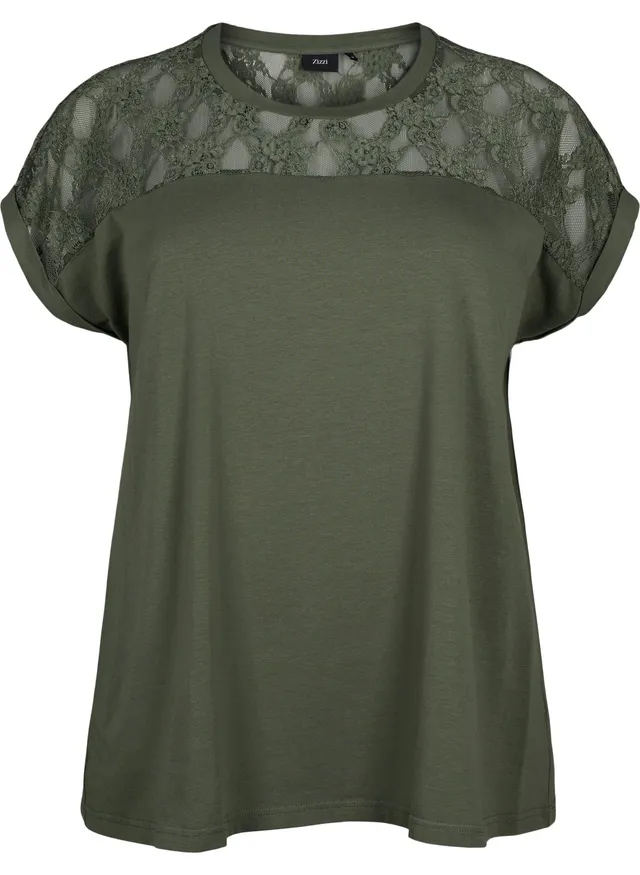 Zizzi T-Shirt Damen Große Größen Baumwolle Spitze