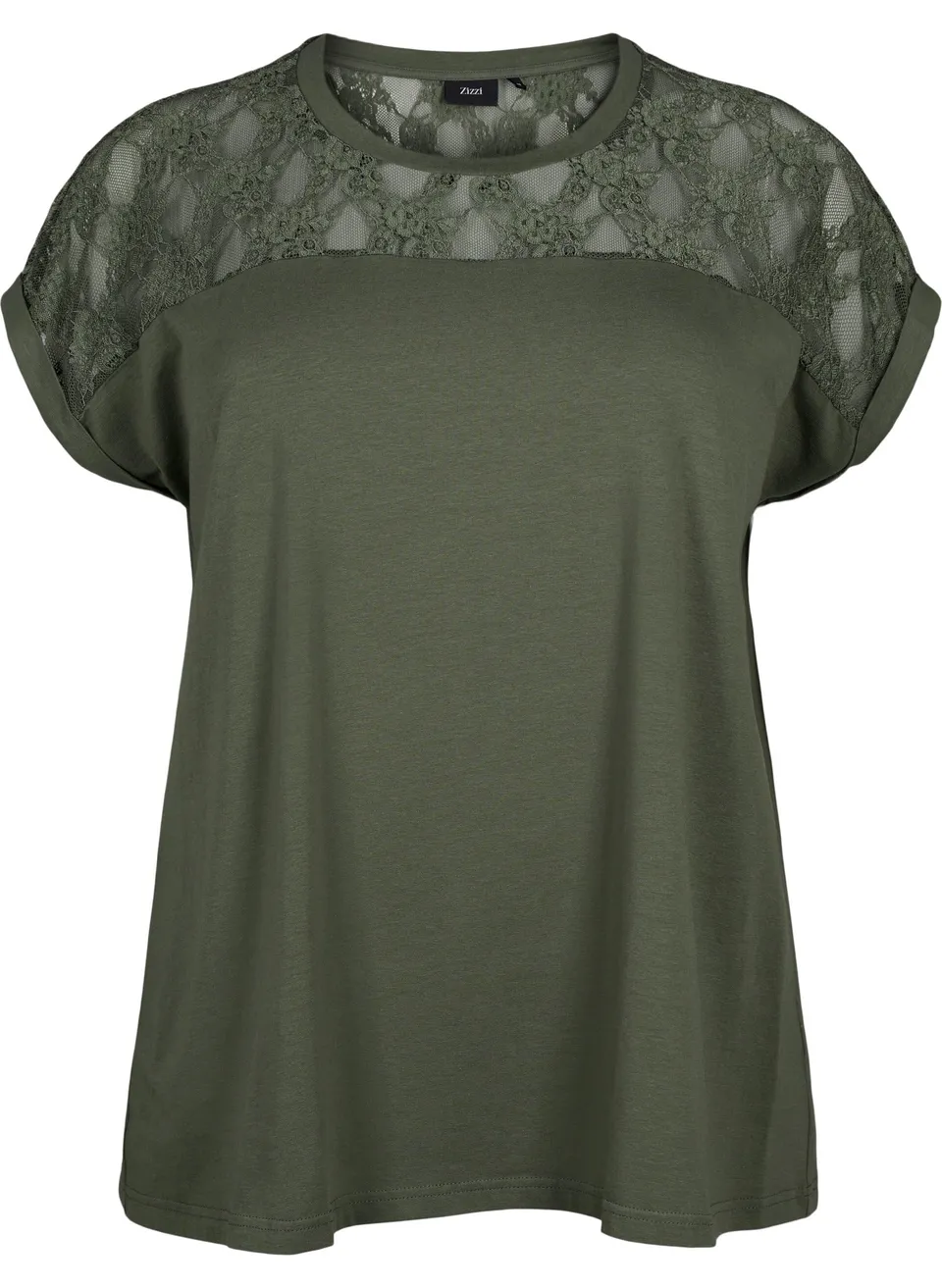 Zizzi T-Shirt Damen Große Größen Baumwolle Spitze