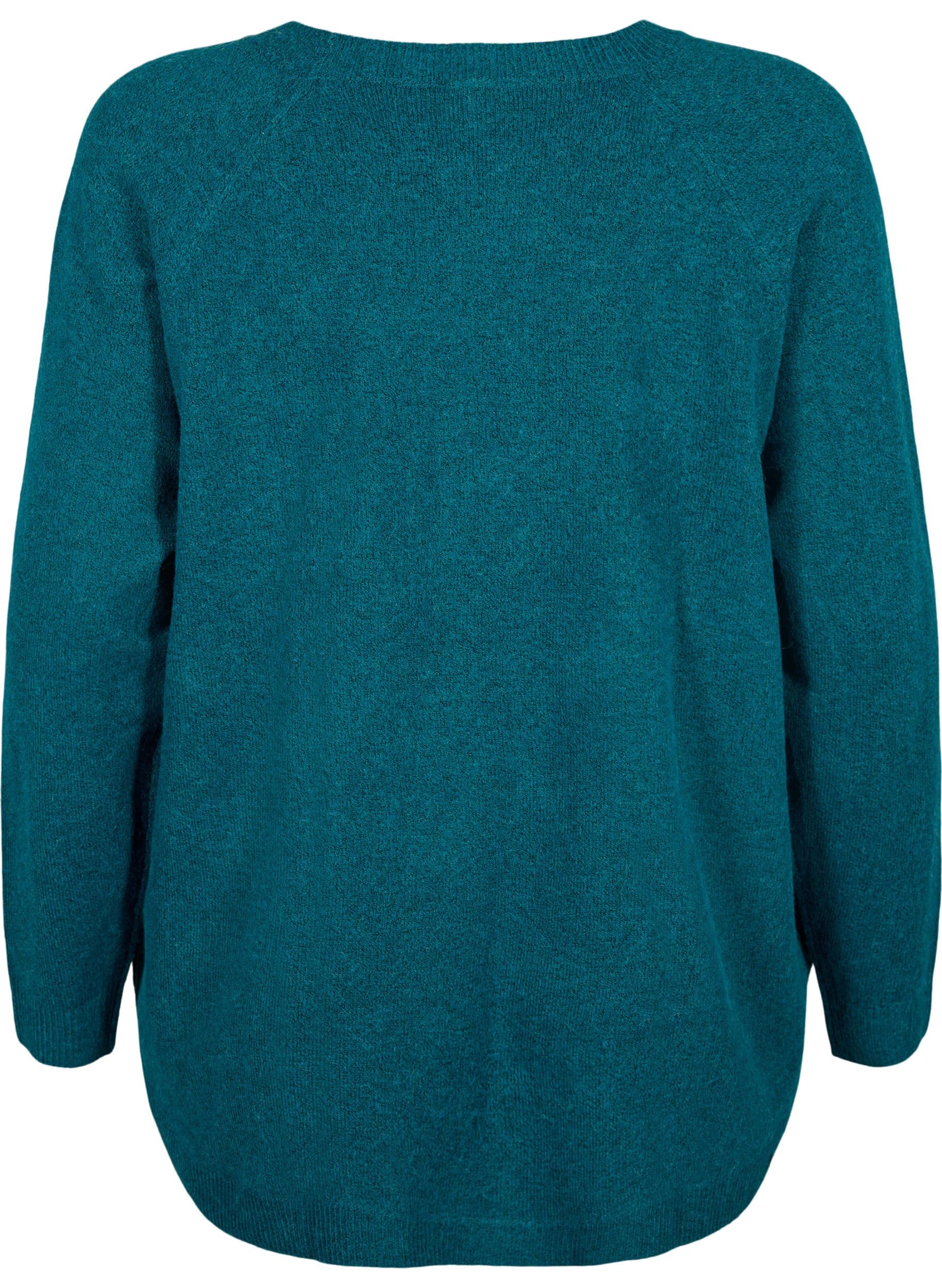 Zizzi Strickbluse Damen Rundhals Ripp Oversize