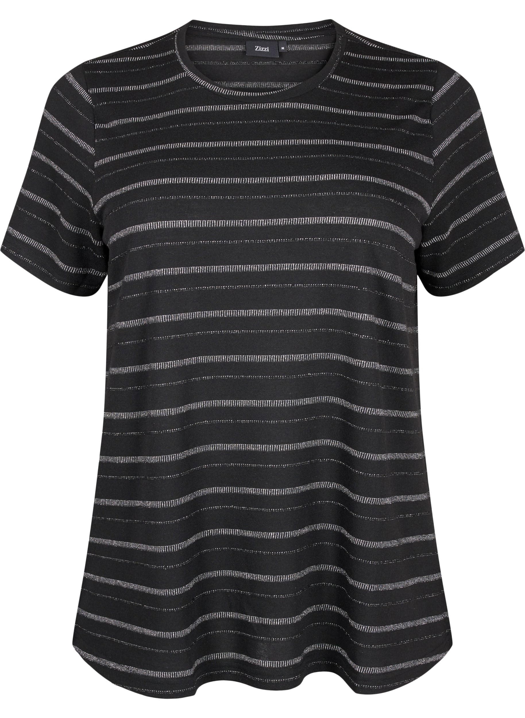 Zizzi T-Shirts & Tops T-Shirt Rundhals Streifen Silber 42-60