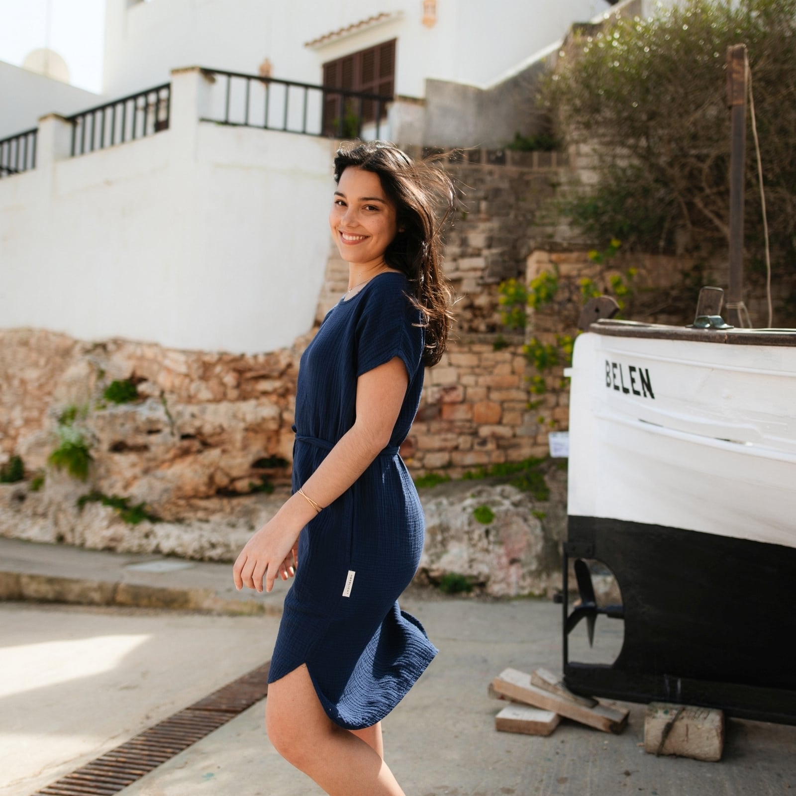 NORDLICHT Elin Kurz Musselin Kleid mit Taschen