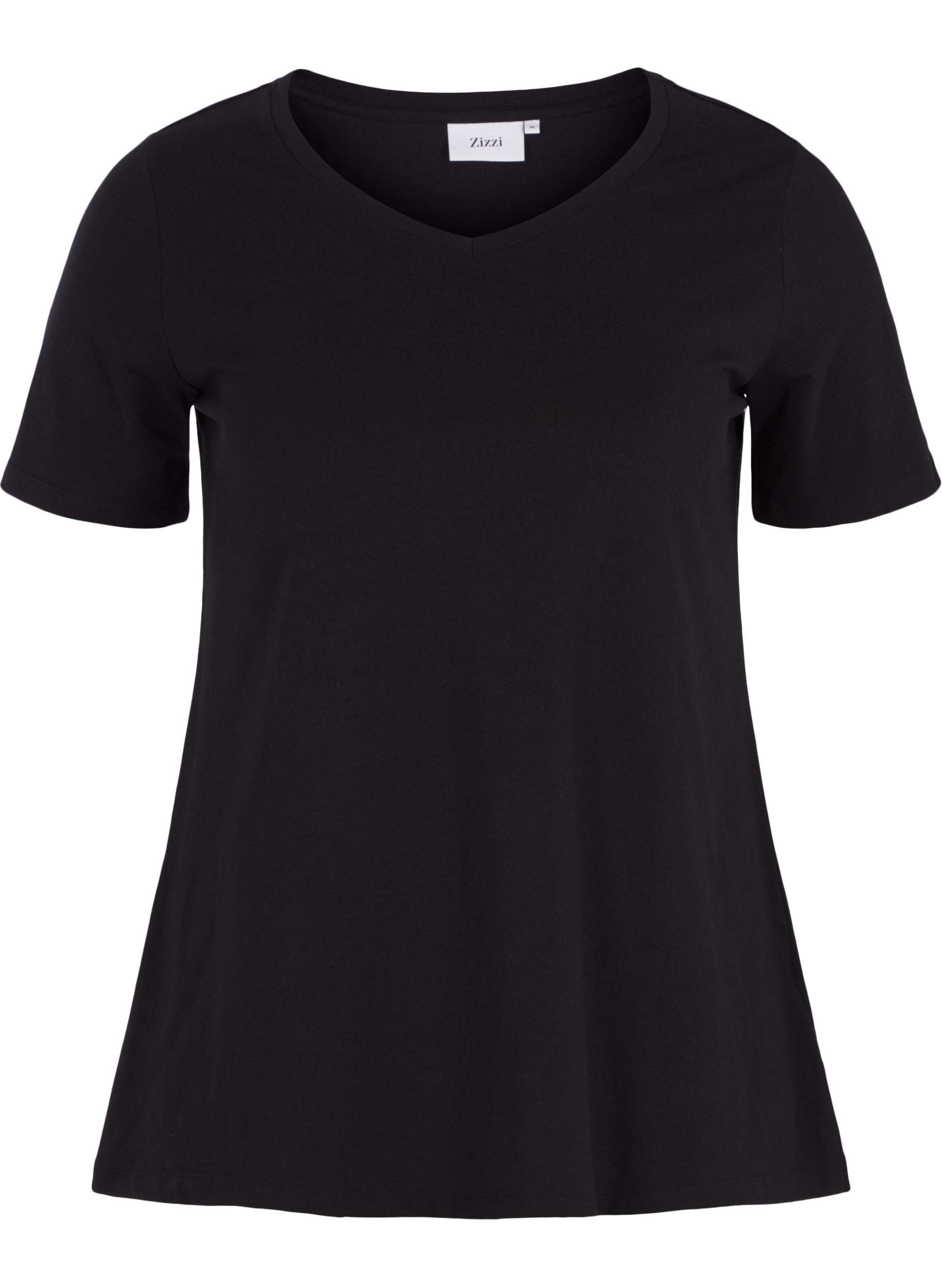Zizzi Basic T-Shirt Große Größen Schwarz V-Ausschnitt