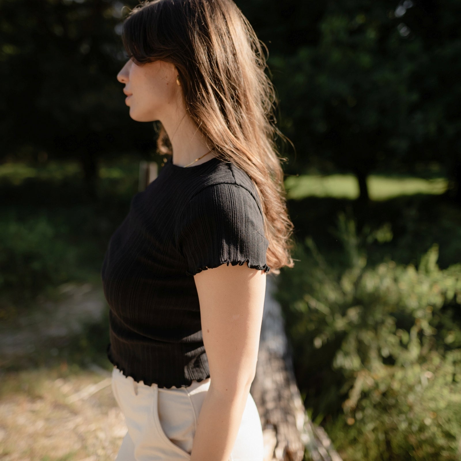 NORDLICHT Maja T-Shirt Damen Schwarz Gestreift Cropped