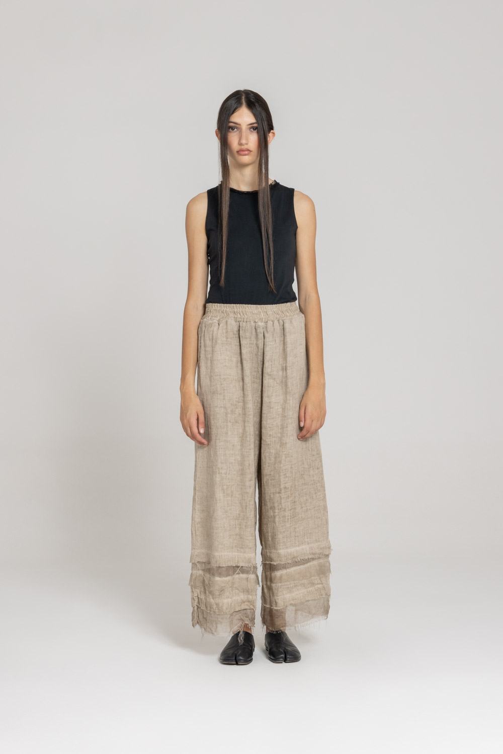 Sanctamuerte Pantaloni Doppia Balza Hose Leinen Viskose Seide