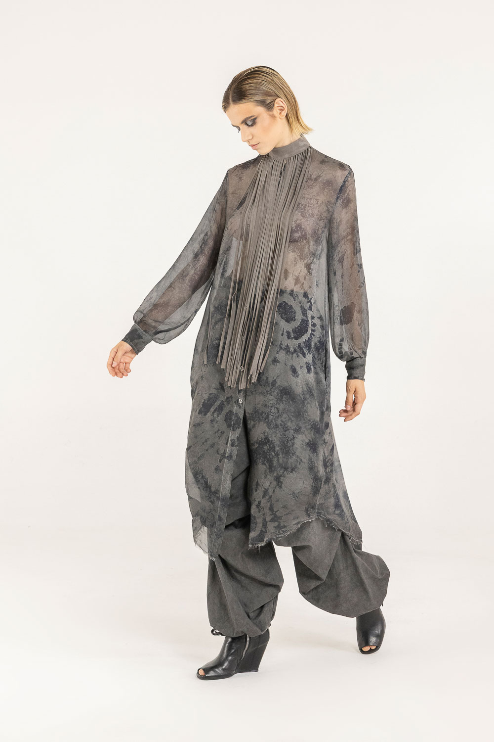 Sanctamuerte Abiti Chemisier Coreano Hemdblusenkleid Tie Dye
