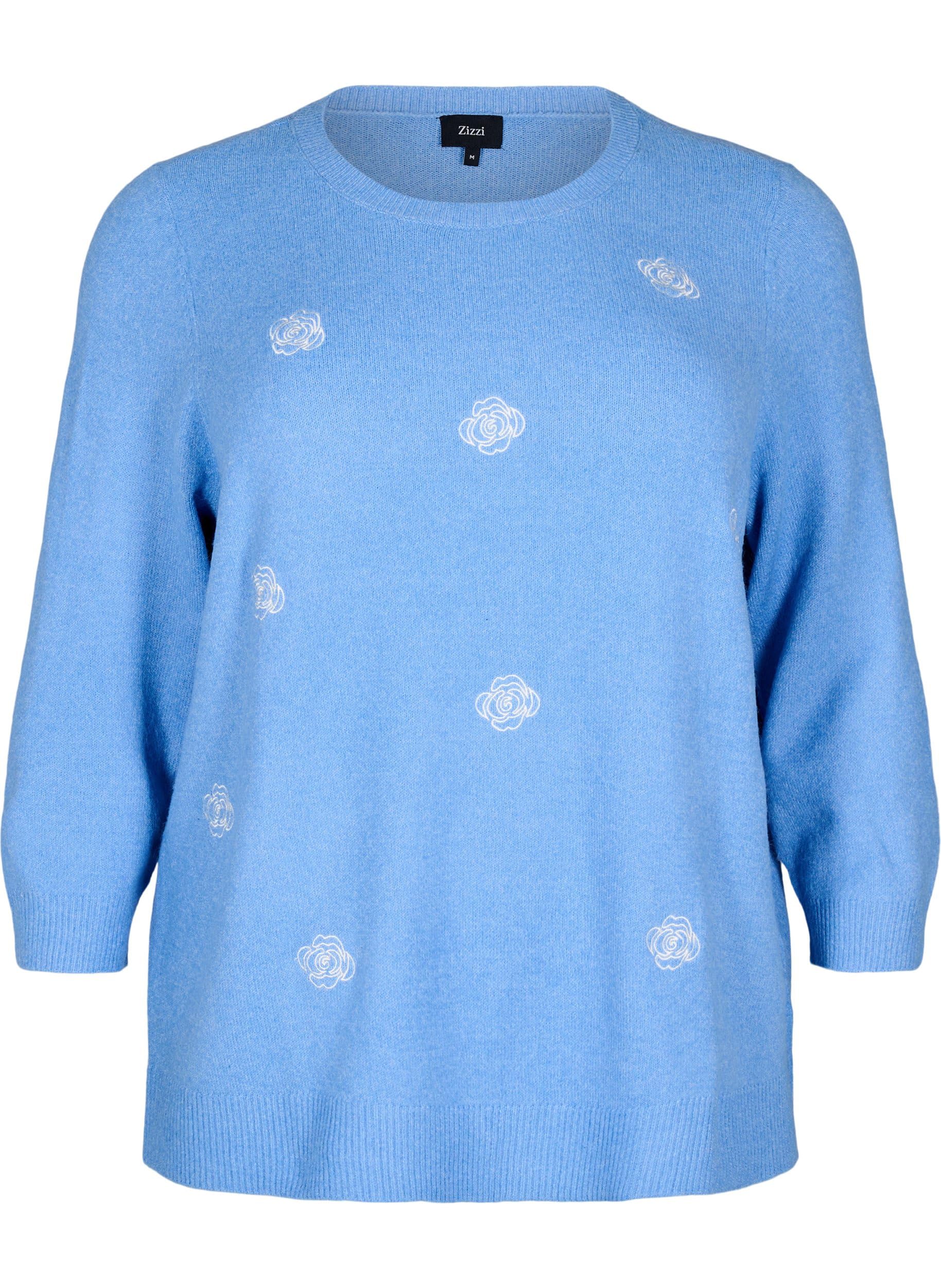 Zizzi Strick Strickbluse Blütenstickerei 3/4-Arm große Größen