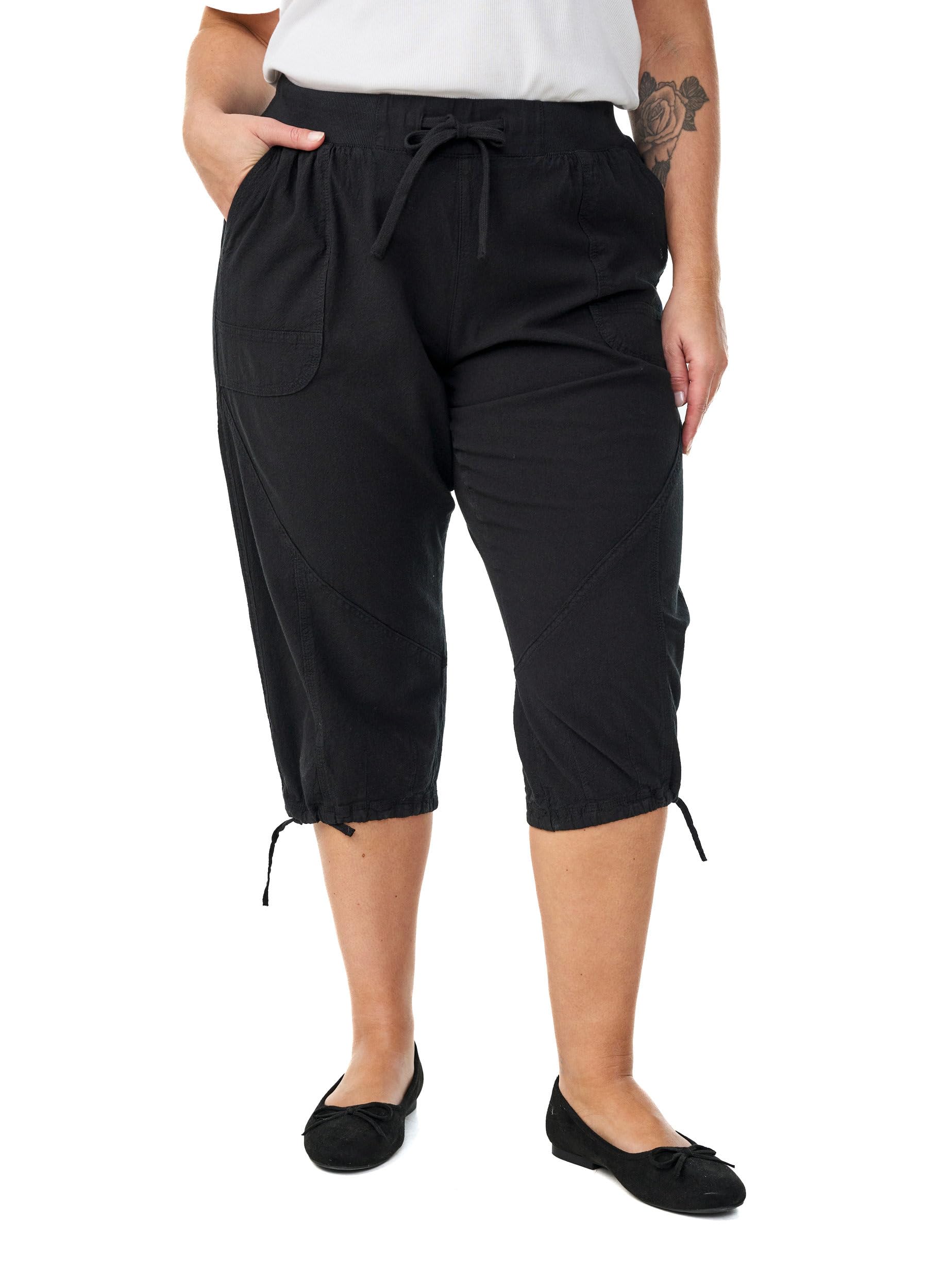 Zizzi 3/4 Hose Capri Baumwolle Taschen lockere Passform