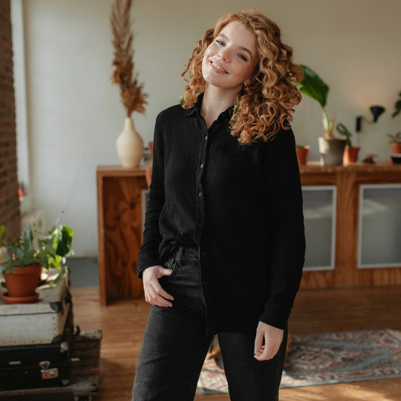NORDLICHT Fenja Musselin Bluse schwarz M Bio