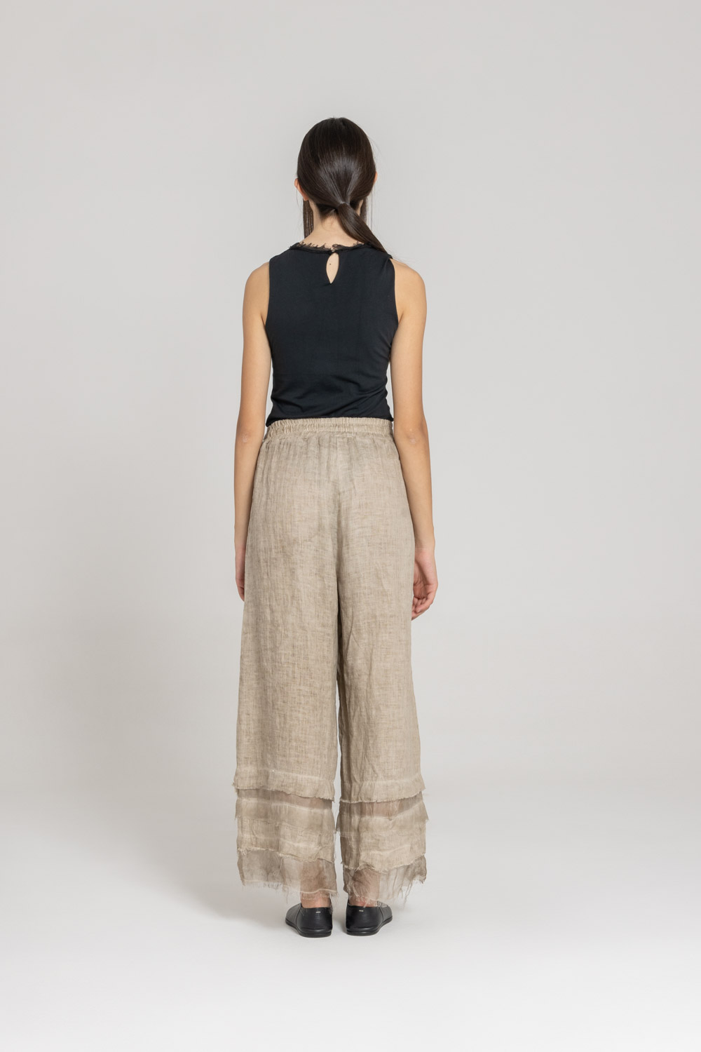 Sanctamuerte Pantaloni Doppia Balza Hose Leinen Viskose Seide