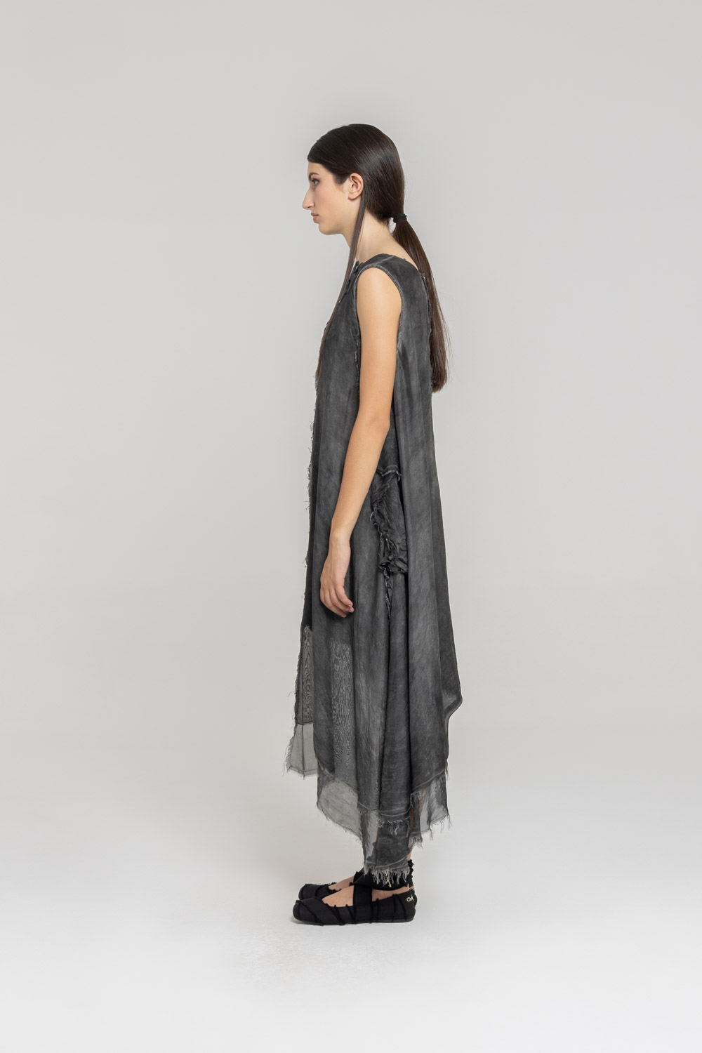 Sanctamuerte Abiti Abito Midi Smanicato Kleid Leinen
