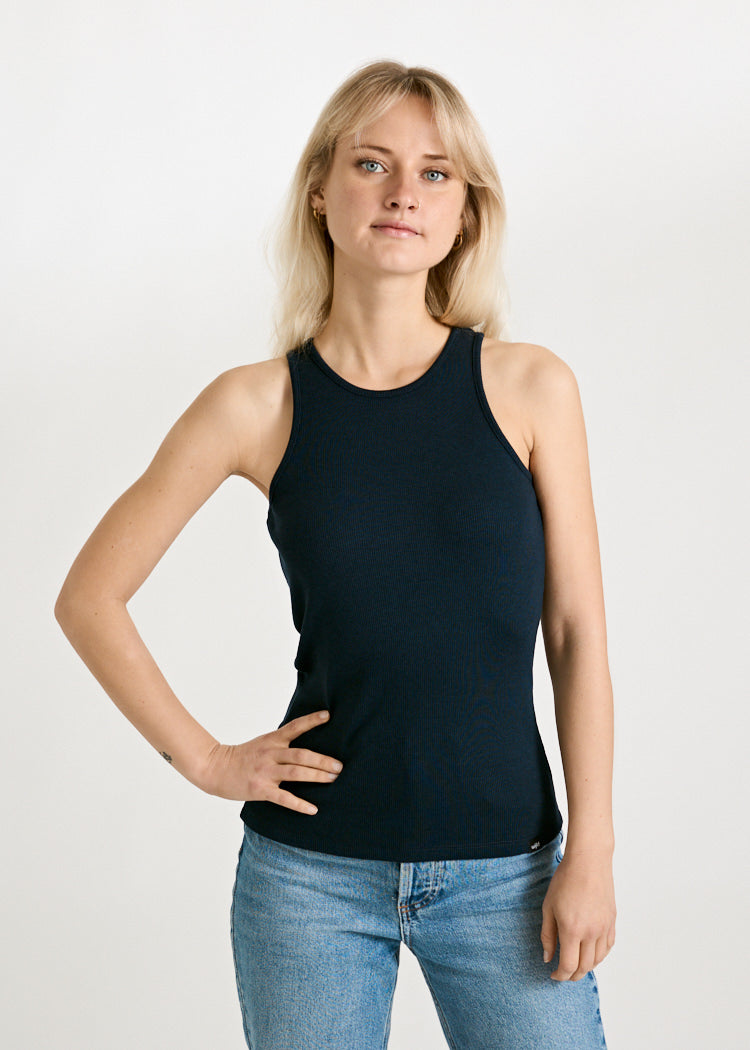 Wijld Irene Damen Ripp Tank Top Navy Blue Lyocell