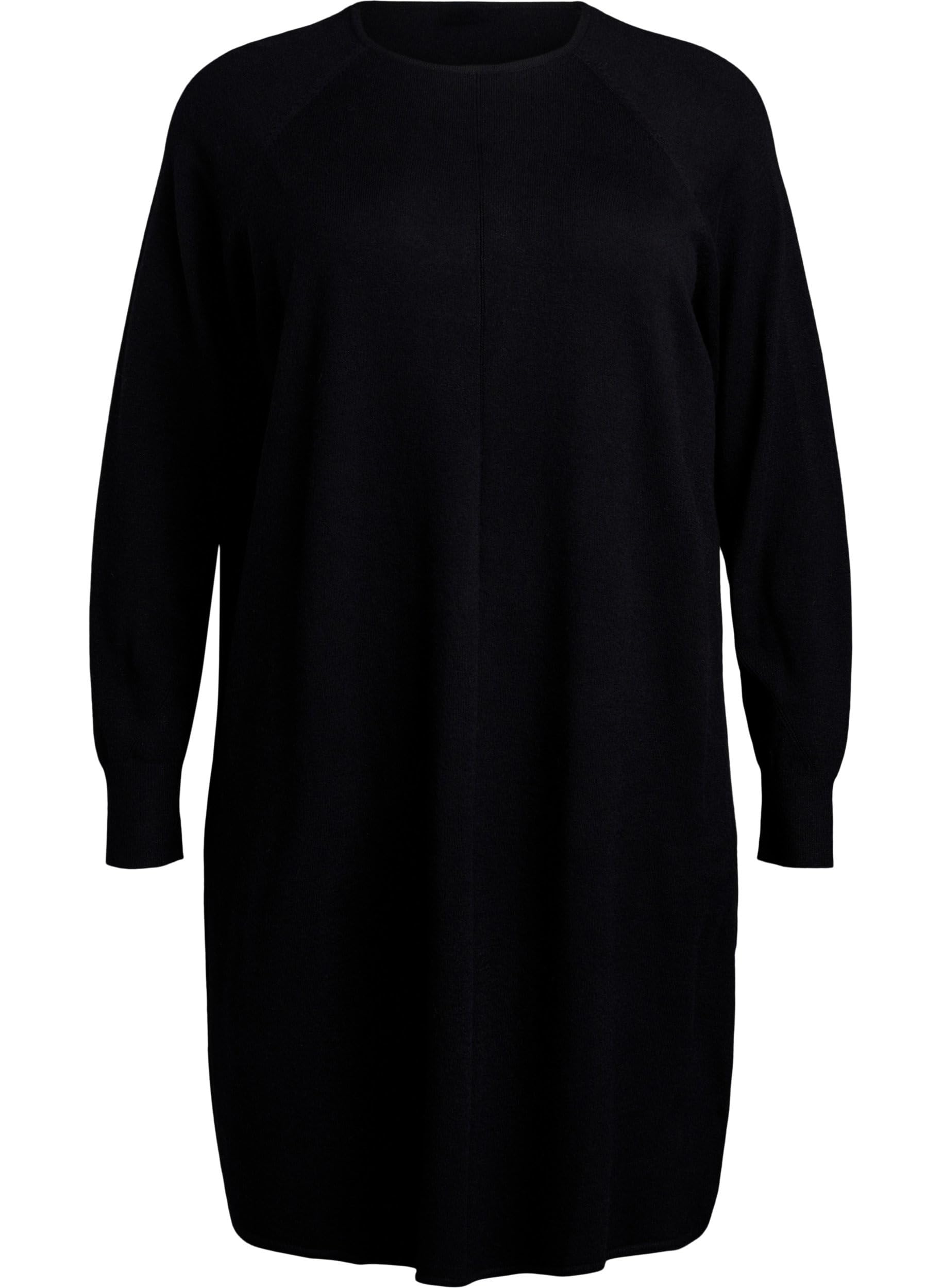 Zizzi Dresses Strickkleid Rundhals Schlitz Black große Größen