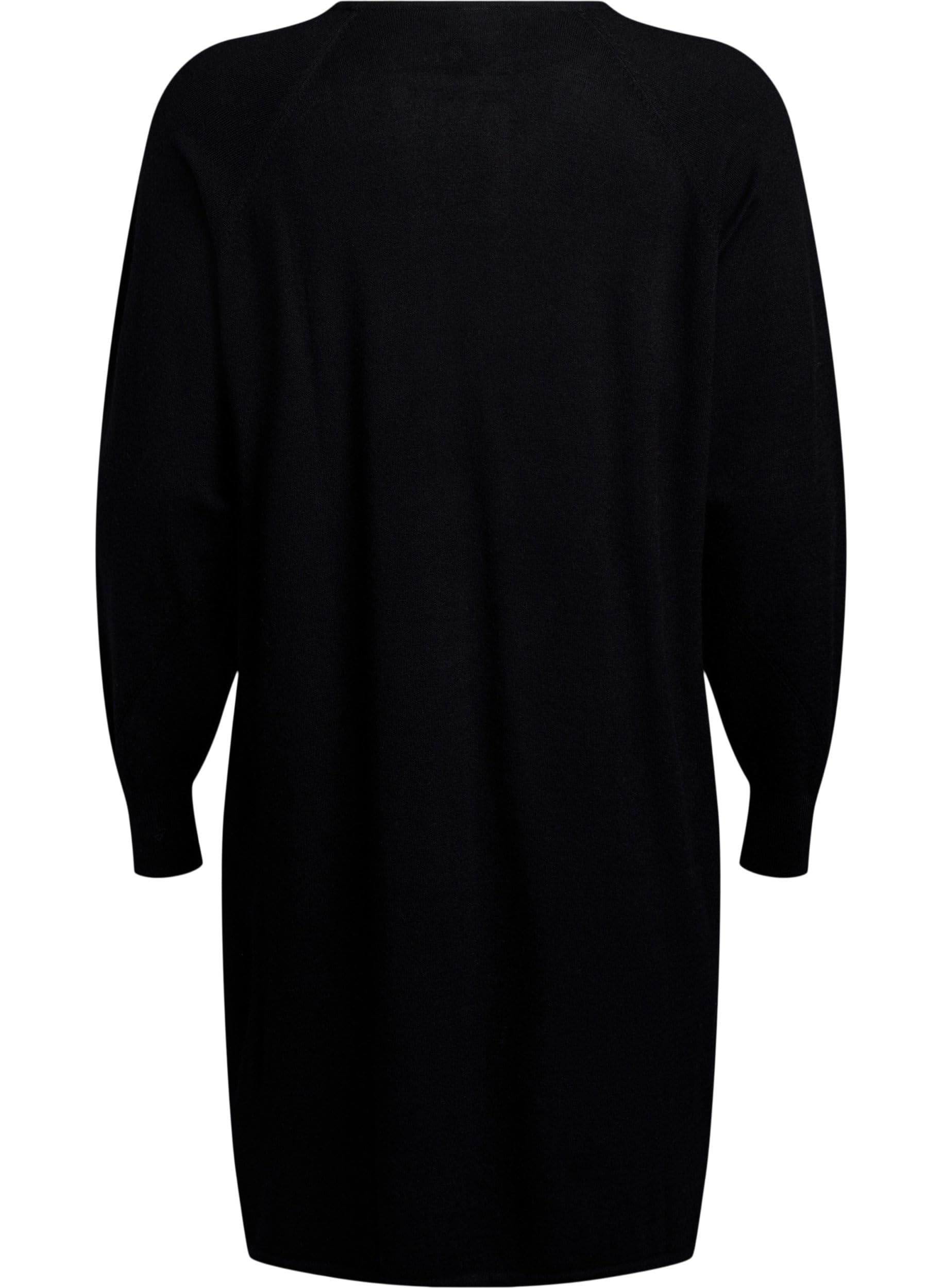 Zizzi Dresses Strickkleid Rundhals Schlitz Black große Größen