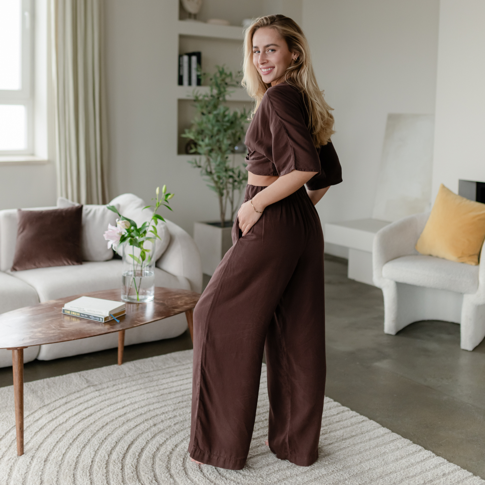 NORDLICHT Nora Palazzo Hose braun Tencel weit