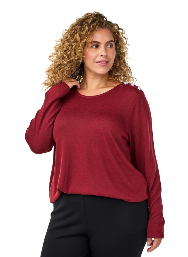 Zizzi Bluse Damen Langarm Rundhals Schwarz große Größen