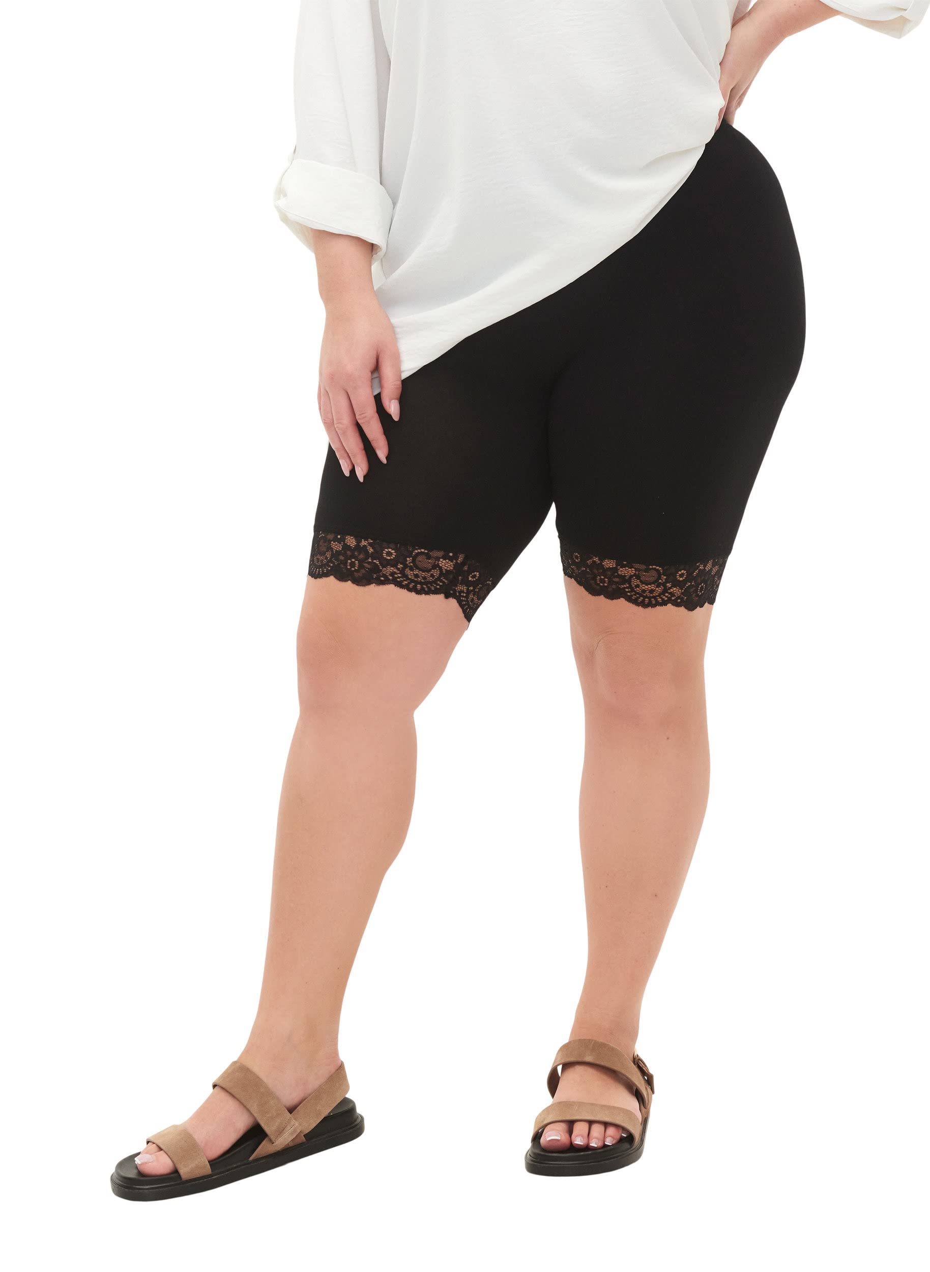 Zizzi Radlerhose Spitze Hohe Taille Schwarz Damen