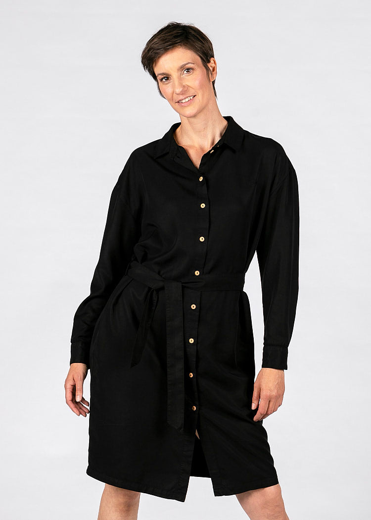 Wijld Hemdblusenkleid Black Kleid Schwarz Lyocell