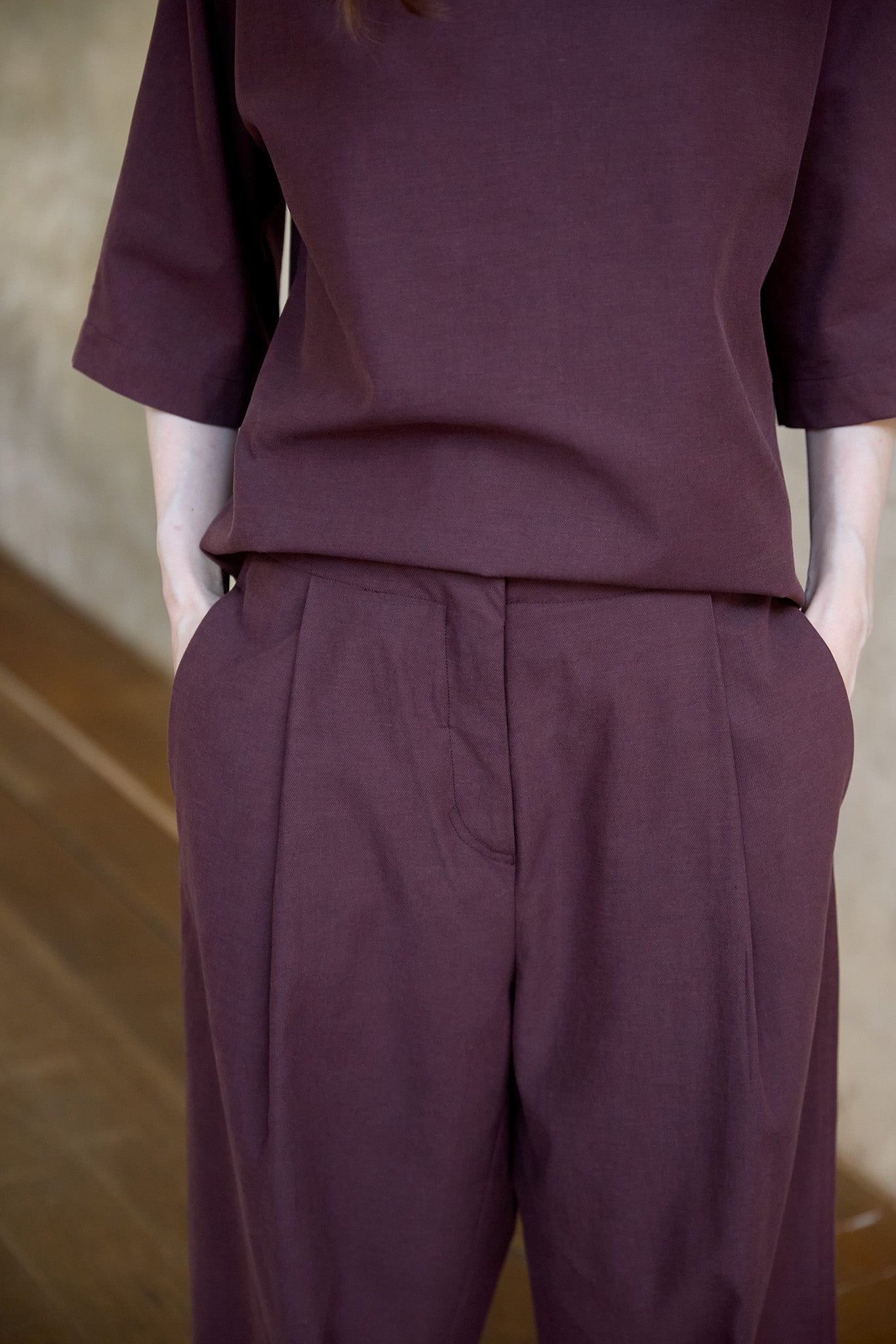 Christiane Strobel MAJA Bundfaltenhose Damen Beerenton Lyocell