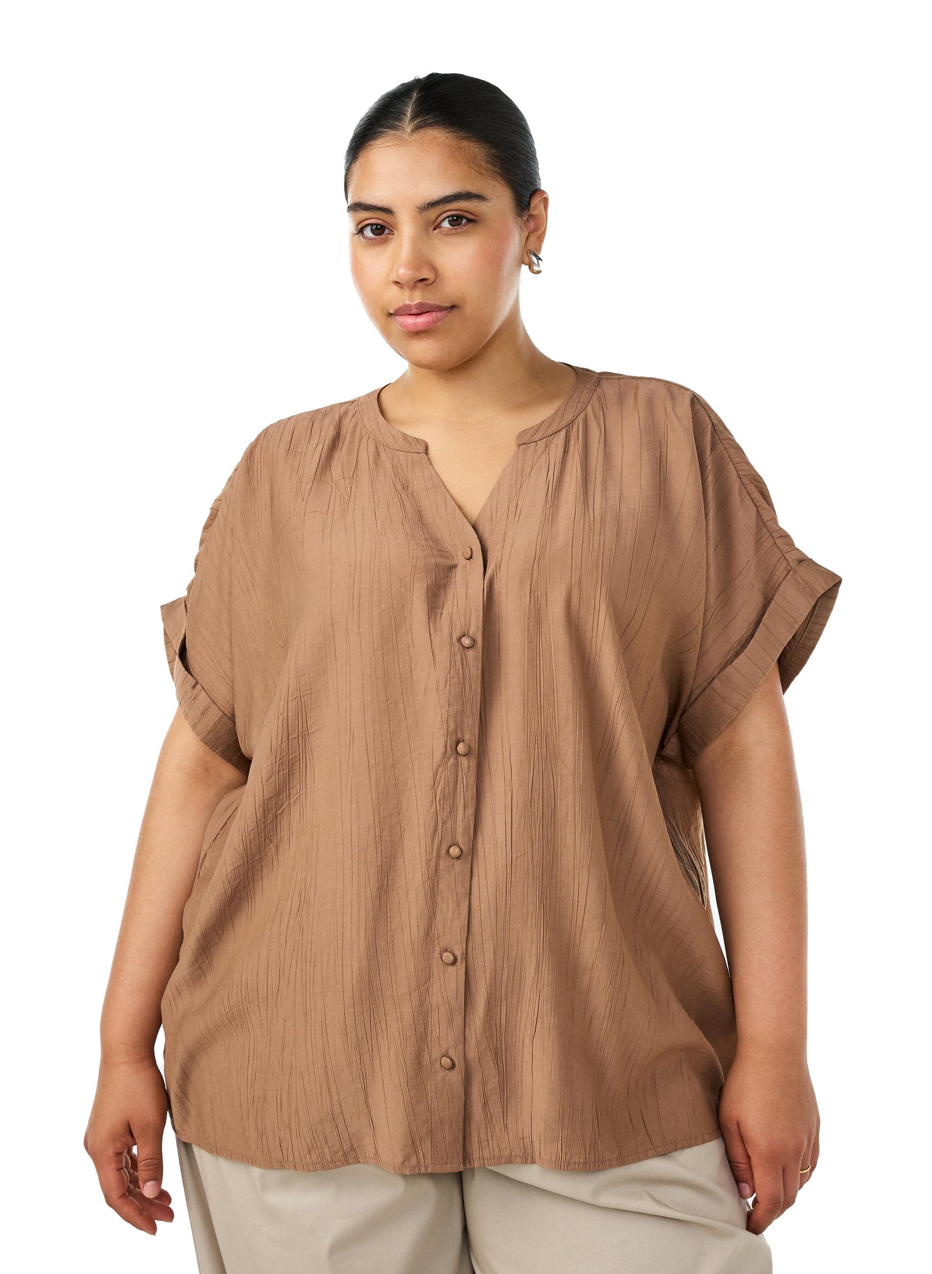 Zizzi Bluse Viskose Damen Knopfbluse Coca Mocha
