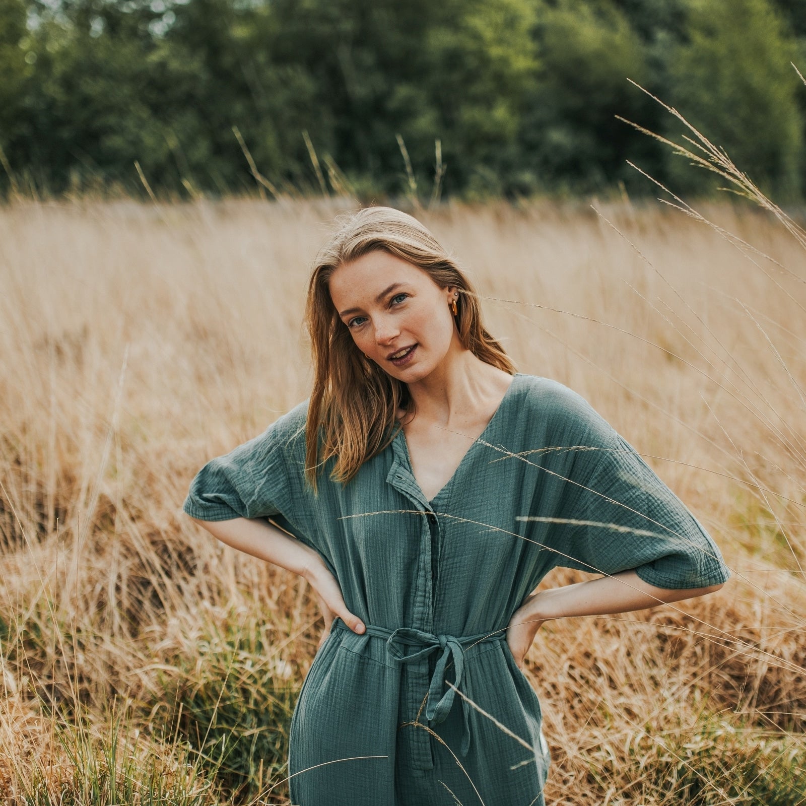 NORDLICHT Linn Musselin Jumpsuit Bio-Baumwolle Gr. M