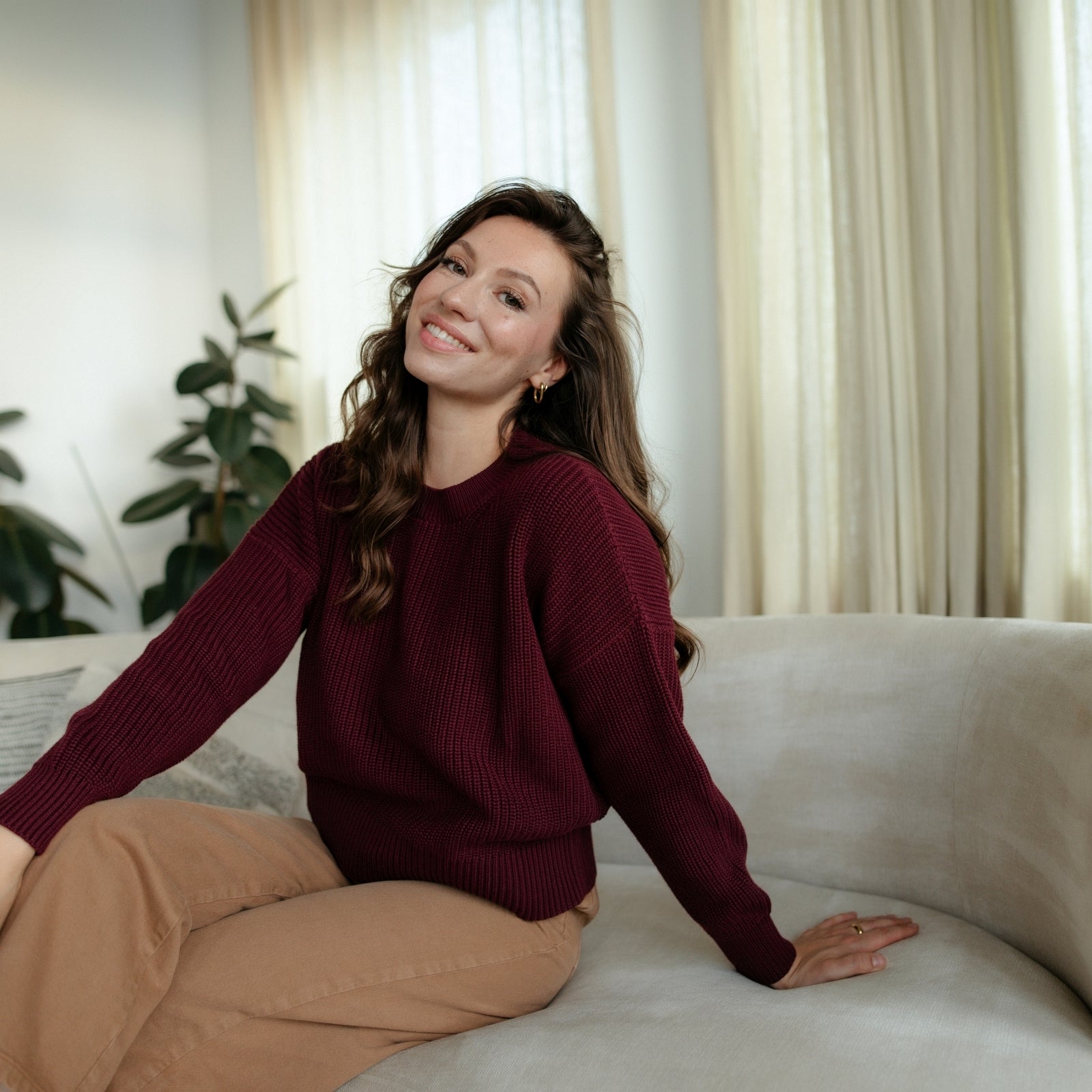 NORDLICHT Mara Grobstrick Pullover Bordeaux Rot Gr. M