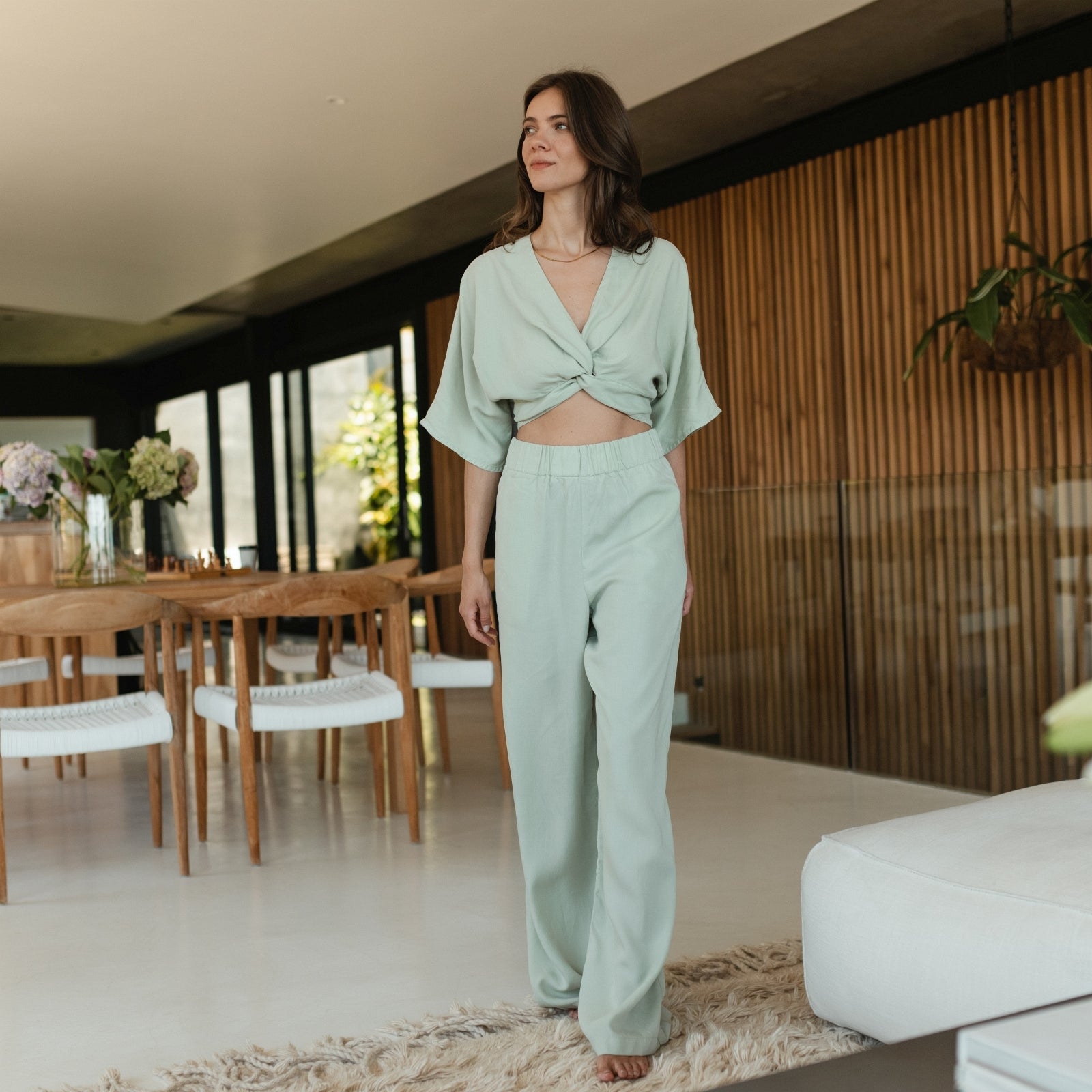 NORDLICHT Nora Palazzo Hose Grün Tencel