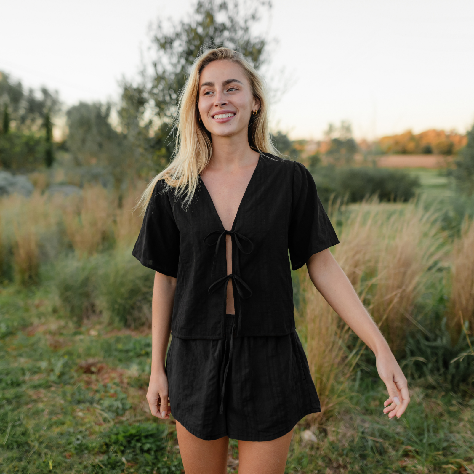NORDLICHT Eira Jacquard Shorts Schwarz Bio-Baumwolle
