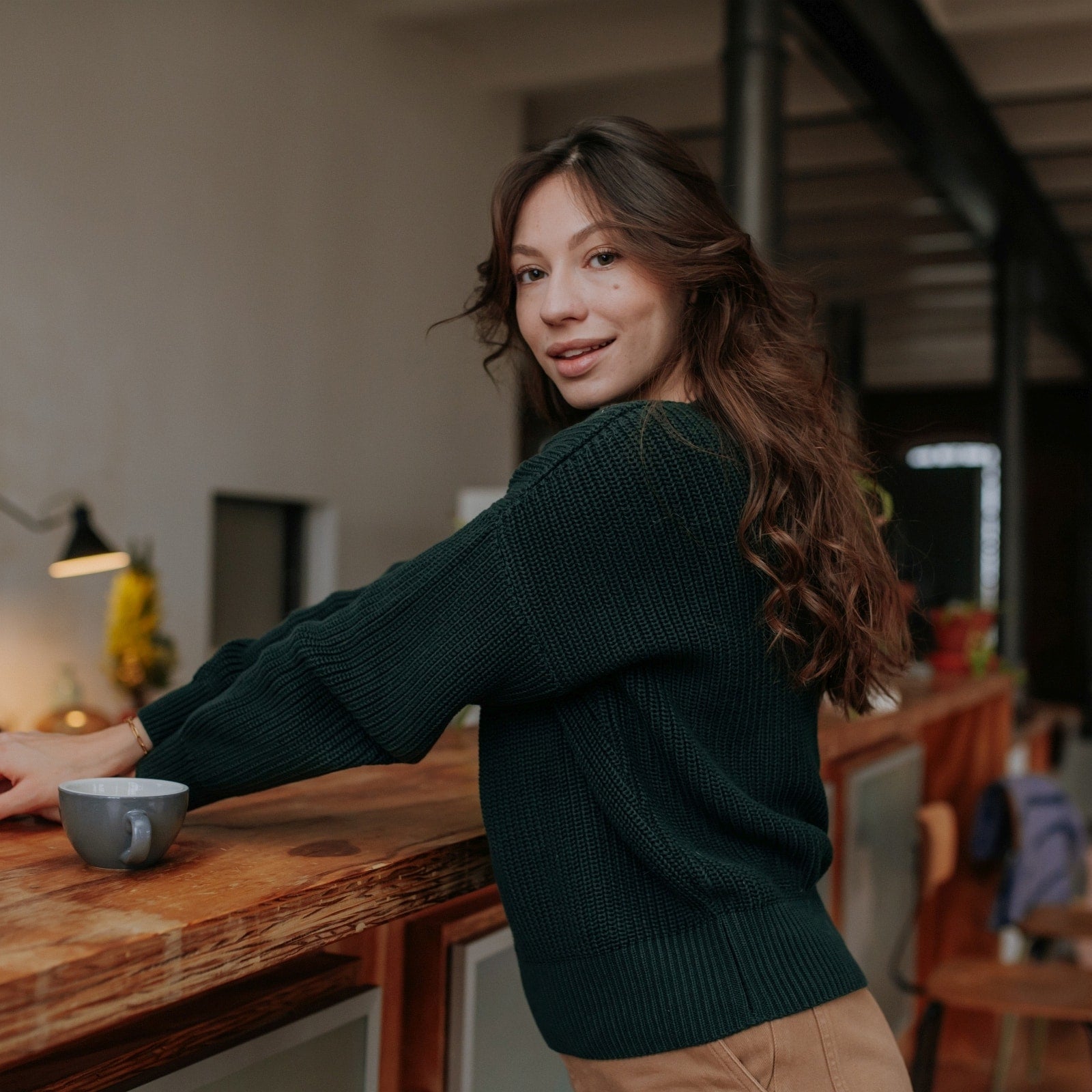 NORDLICHT Mara Grobstrick Pullover Waldgrün Oversize