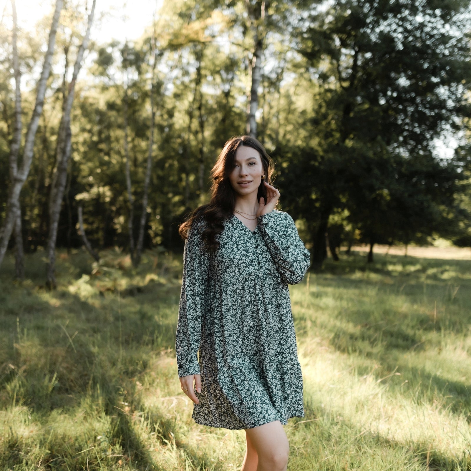 NORDLICHT Ami Kleid Blumenmuster grün Ecovero