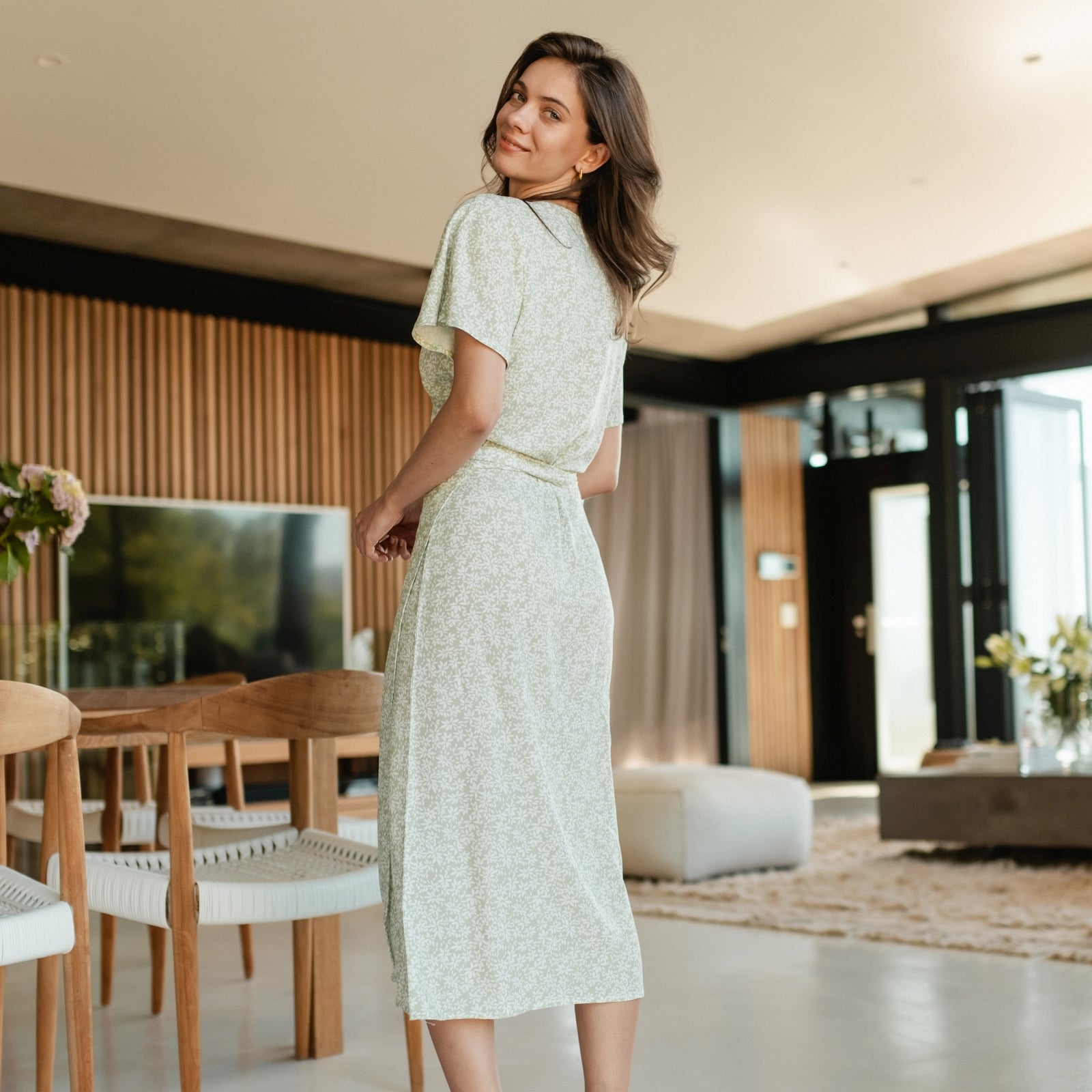 Nordlicht Anni Wickelkleid salbei Blumen Ecovero