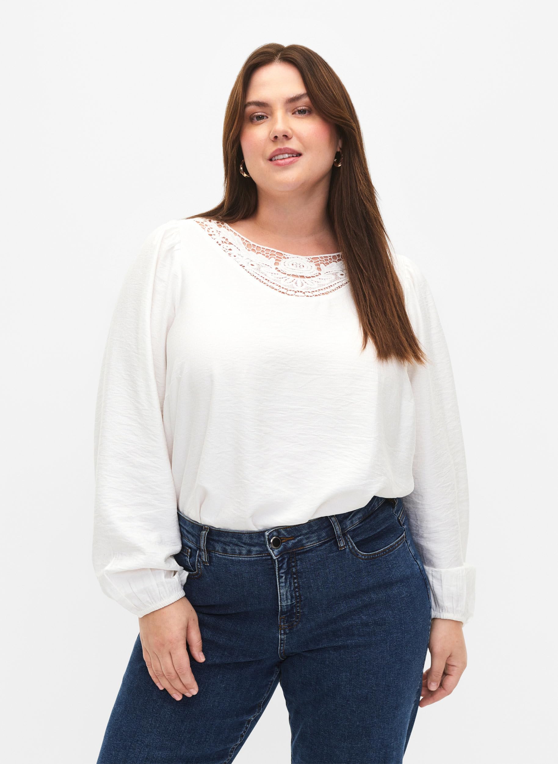 Zizzi Blouses Bluse Viskose Langarm Häkeldetail
