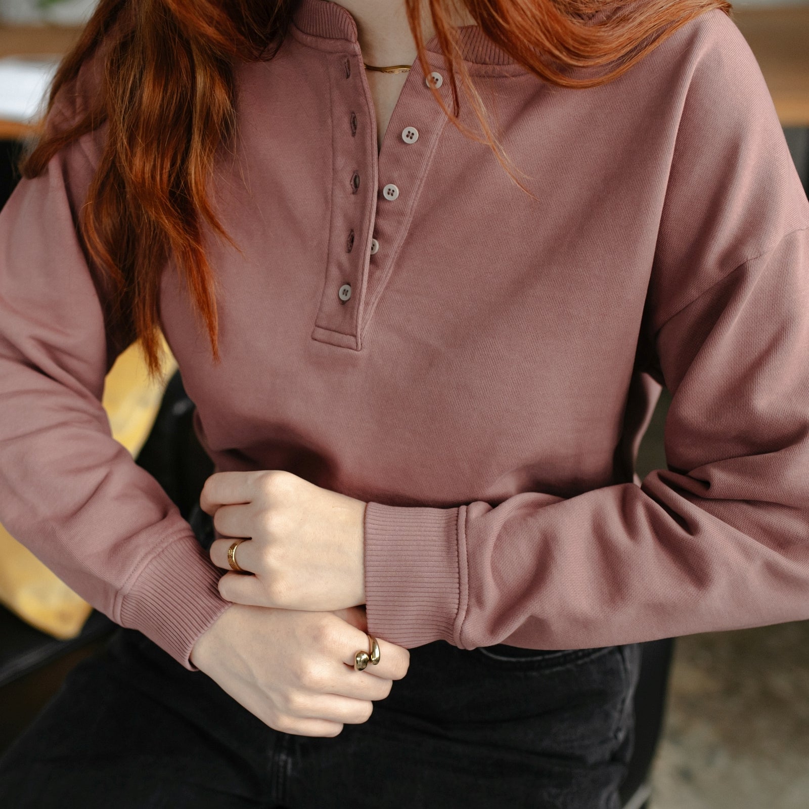 NORDLICHT Vanja Henley Sweater Knopfleiste Bio