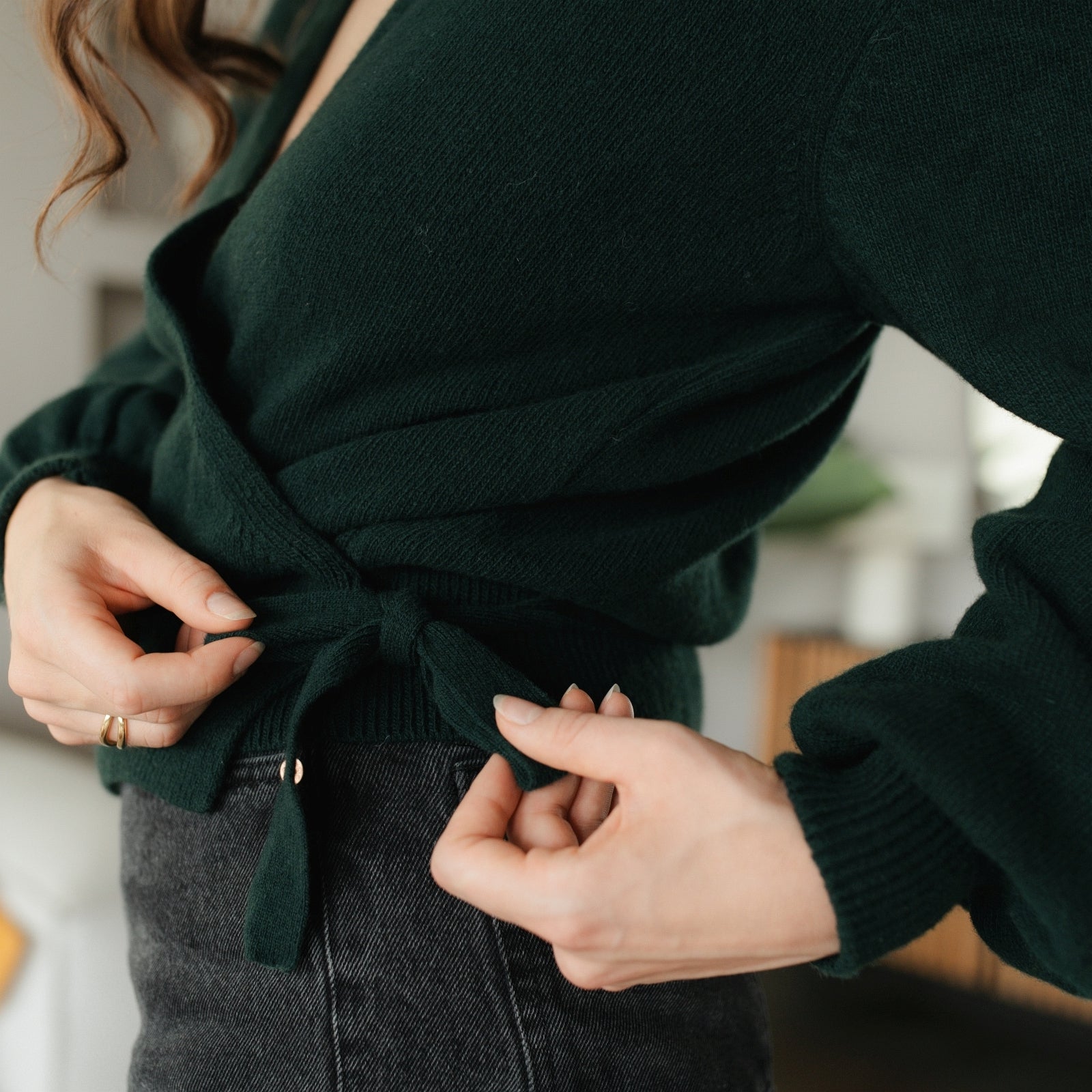 NORDLICHT Mona Wickelcardigan Wolle recycelt Grün