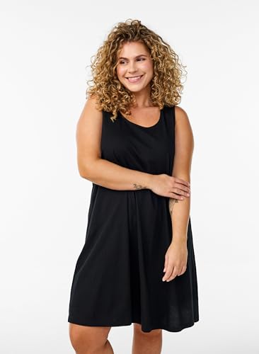 Zizzi Kleid Baumwolle Rundhals A-Linie Schwarz 46-48