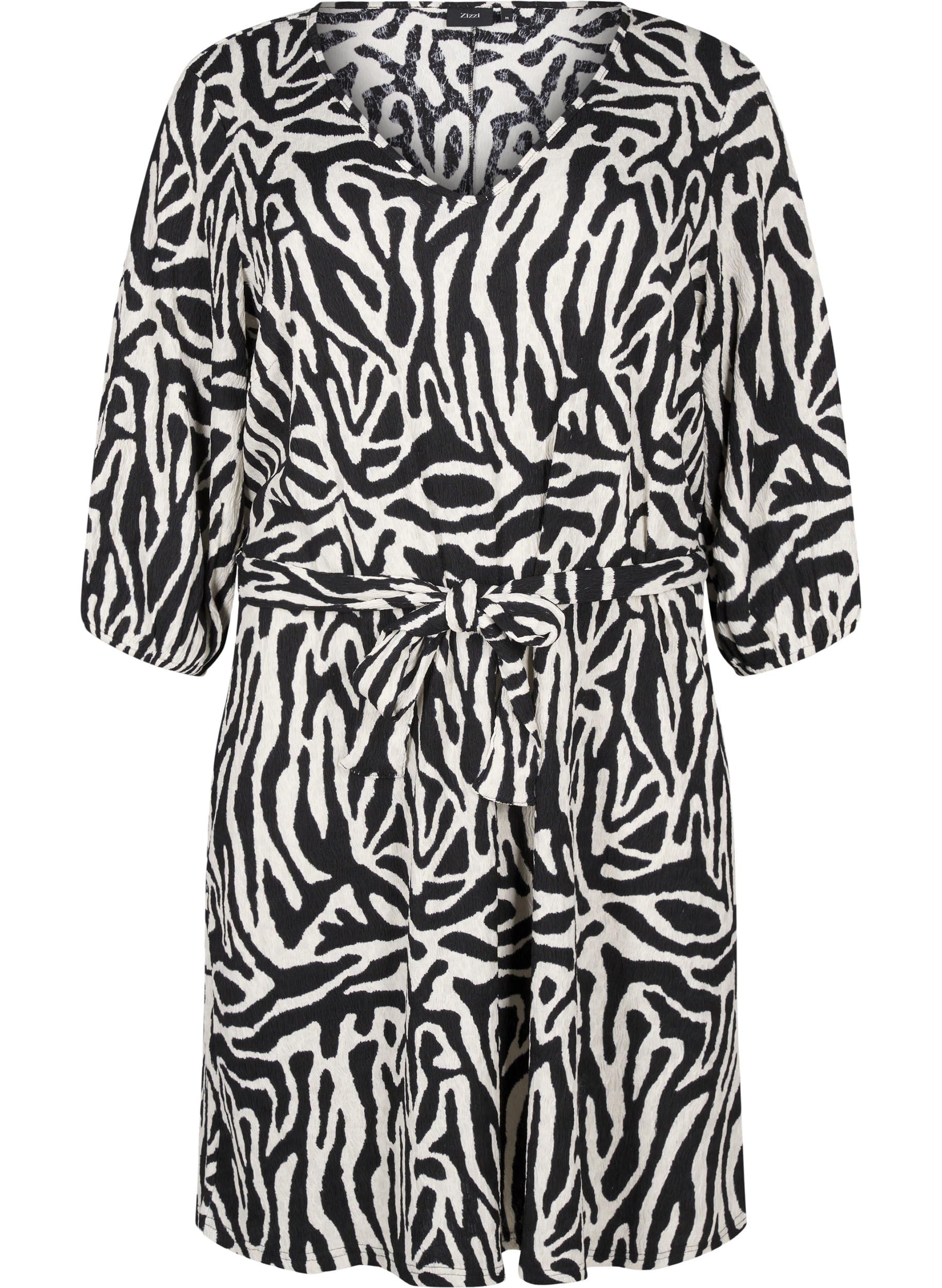 Zizzi Kleid Zebra 3/4-Ärmel V-Ausschnitt Kurzes Kleid