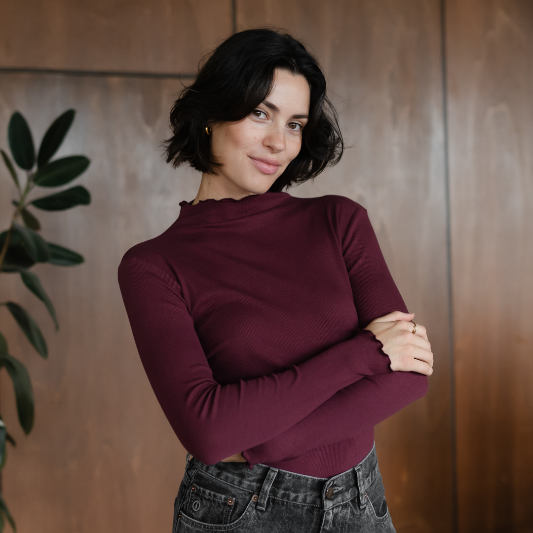 Nordlicht Lica Langarmshirt Cherry Stehkragen