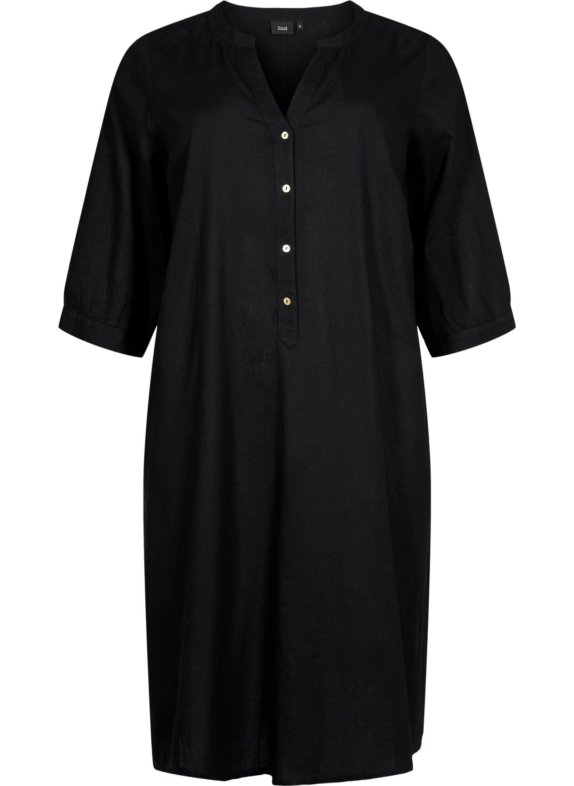 Zizzi Hemdkleid Damen 3/4-Arm Baumwolle Leinen