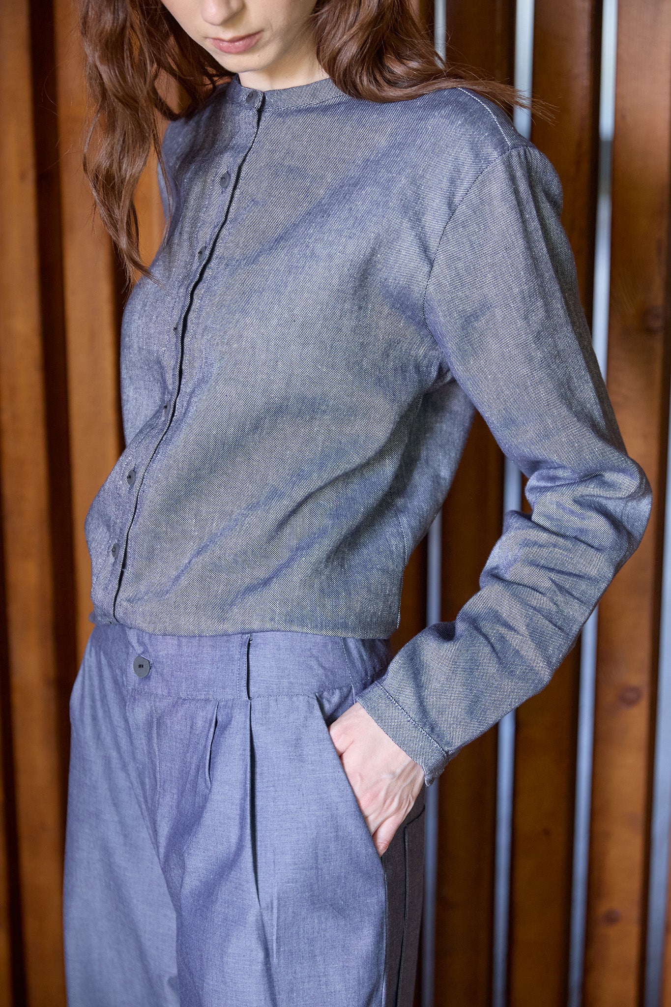 Christiane Strobel ELIF Bluse Chambray-Blau Baumwolle-Leinen