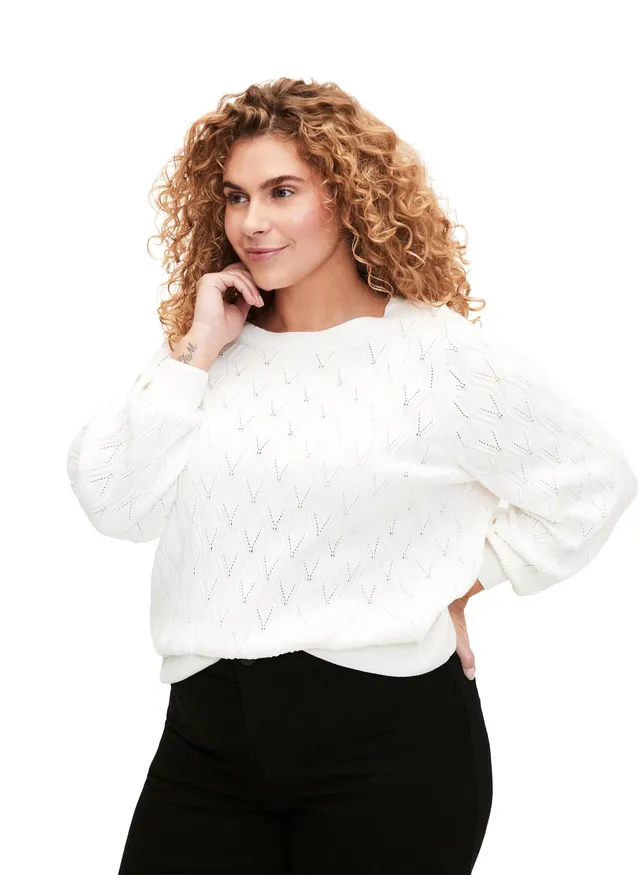 Zizzi Strickpullover Bio-Baumwolle Lochmuster Große Gr.