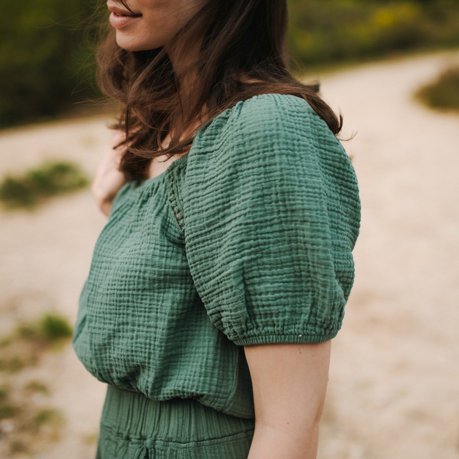 Nordlicht Mailin Musselin Crop Top Damen Rüschen