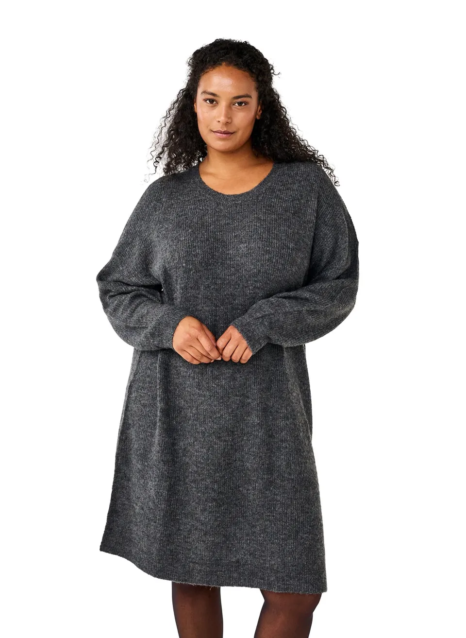 Zizzi Strickkleid Große Größen Rundhals mit Schlitz